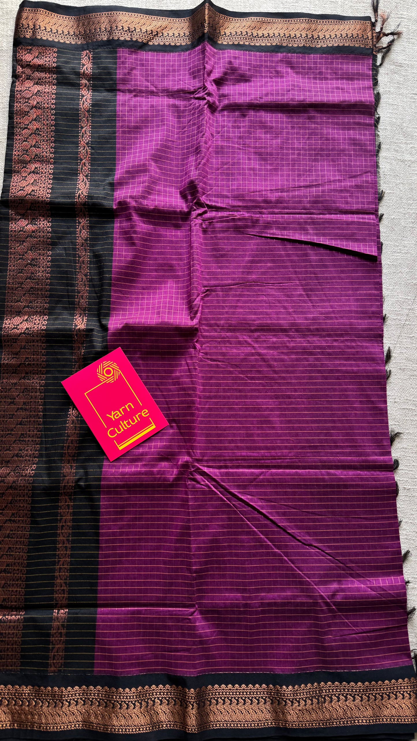 Dark pink with black, checks - cotton silk - YCCOTNOCKCS11