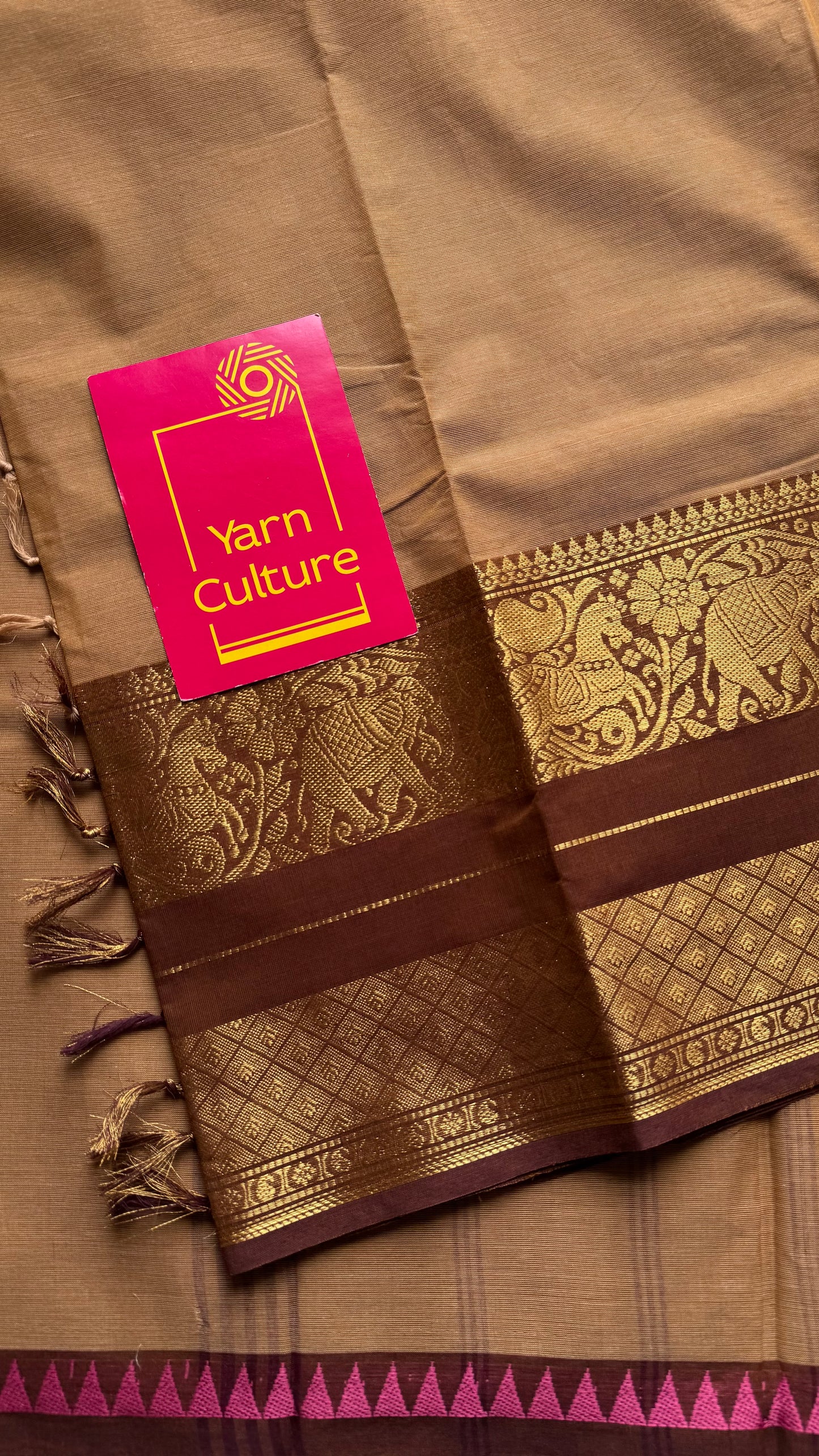 Light brown with dark brown, single side broad zari border, chettinad cotton - YCCOTNAUC56