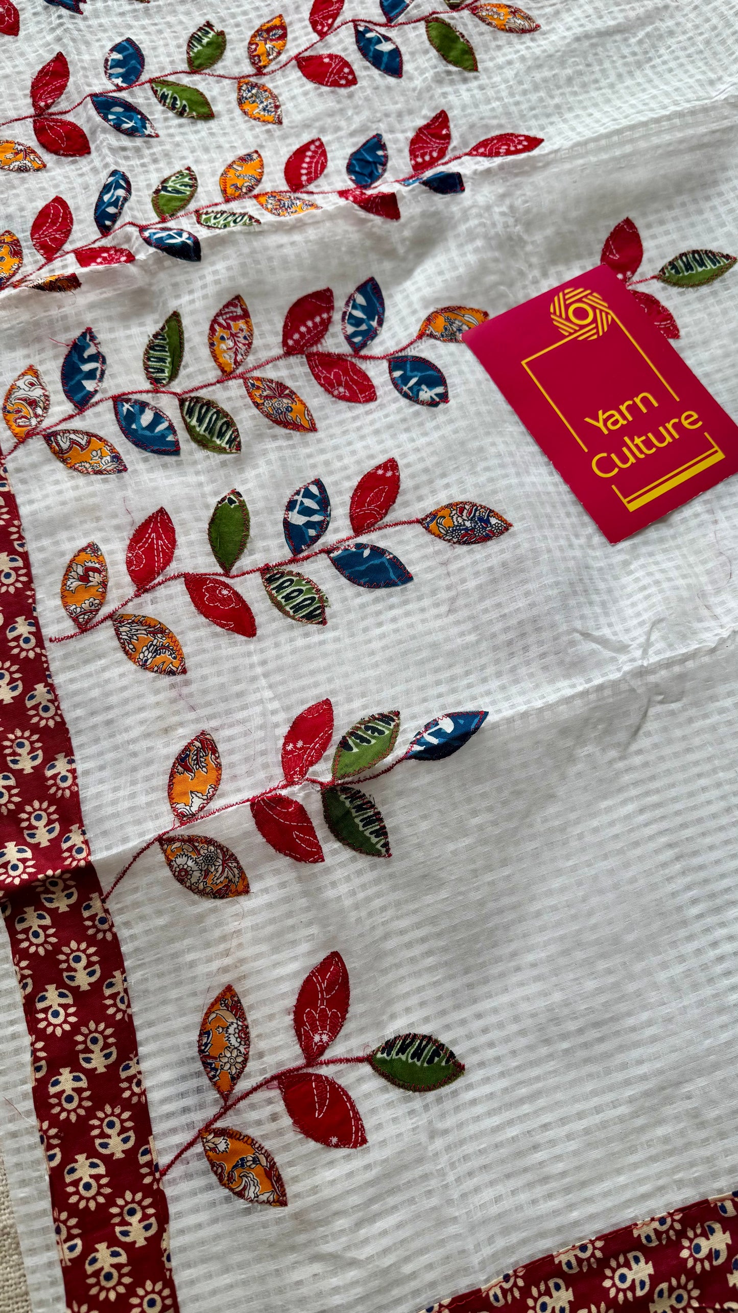White kota with ajrakh cutwork and border - YCON25TORAK01