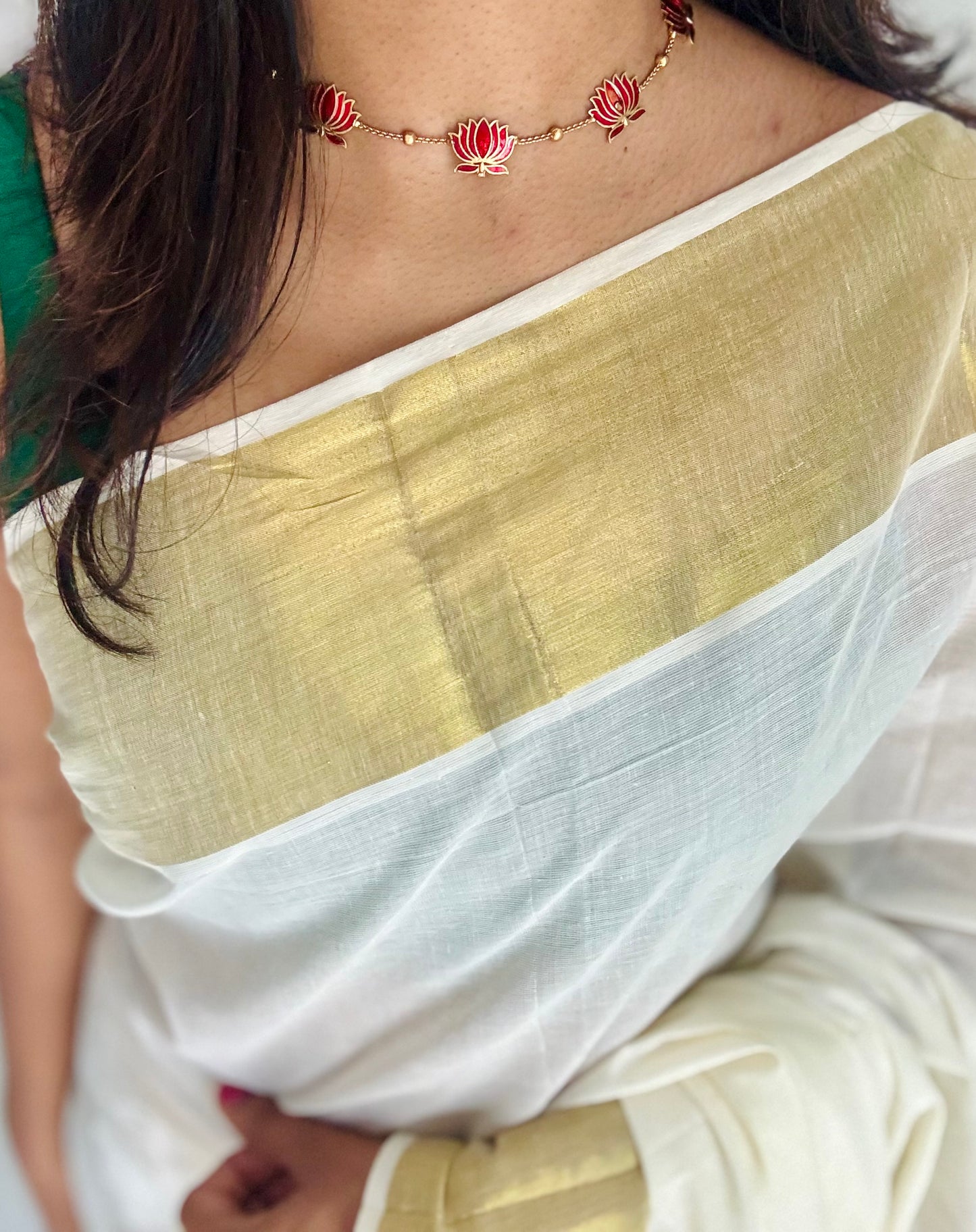 Red lotus chain with earrings - YCAGC170