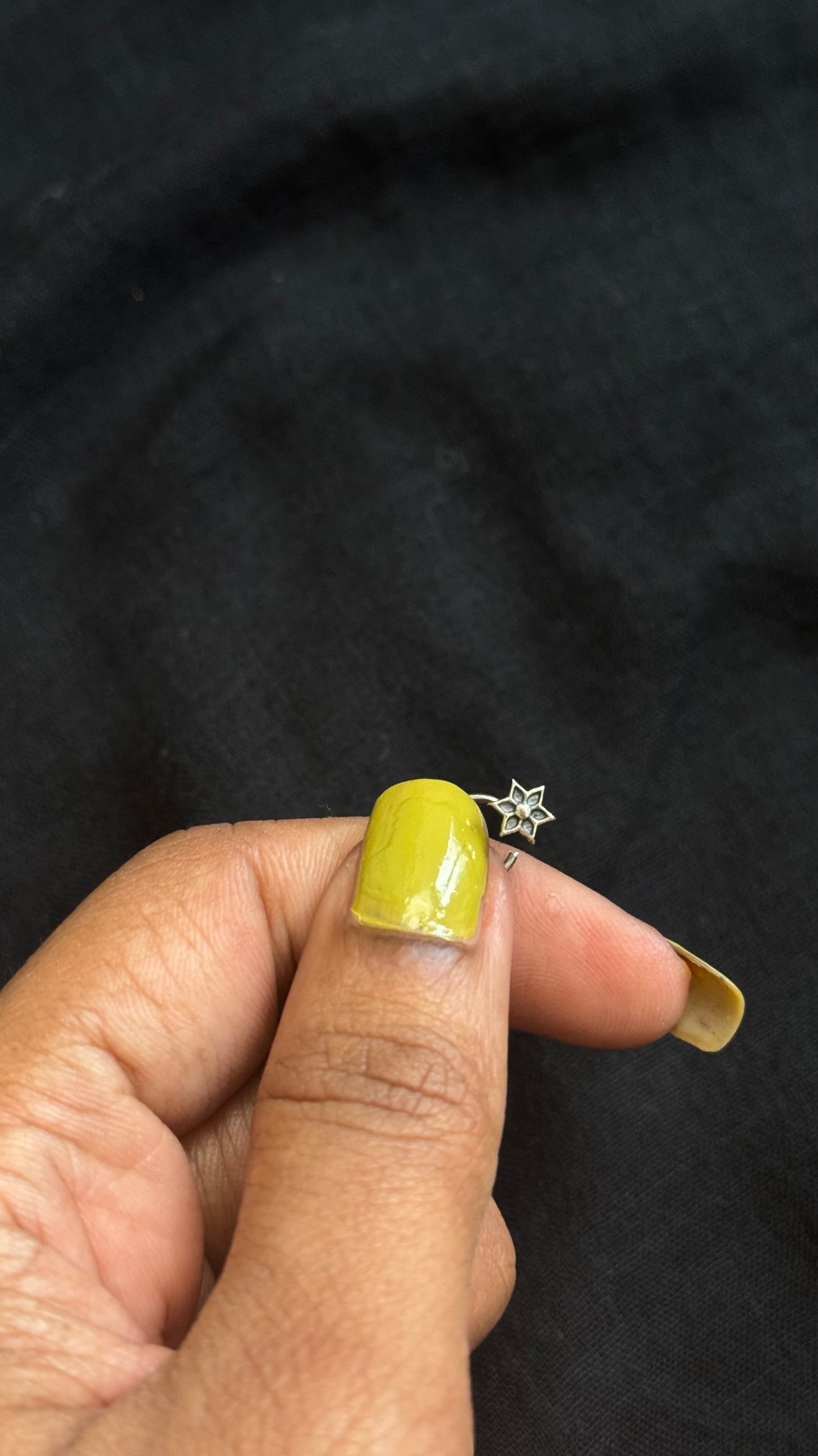 Small floral nose pin, intricate pattern in pure silver - YCNPP31