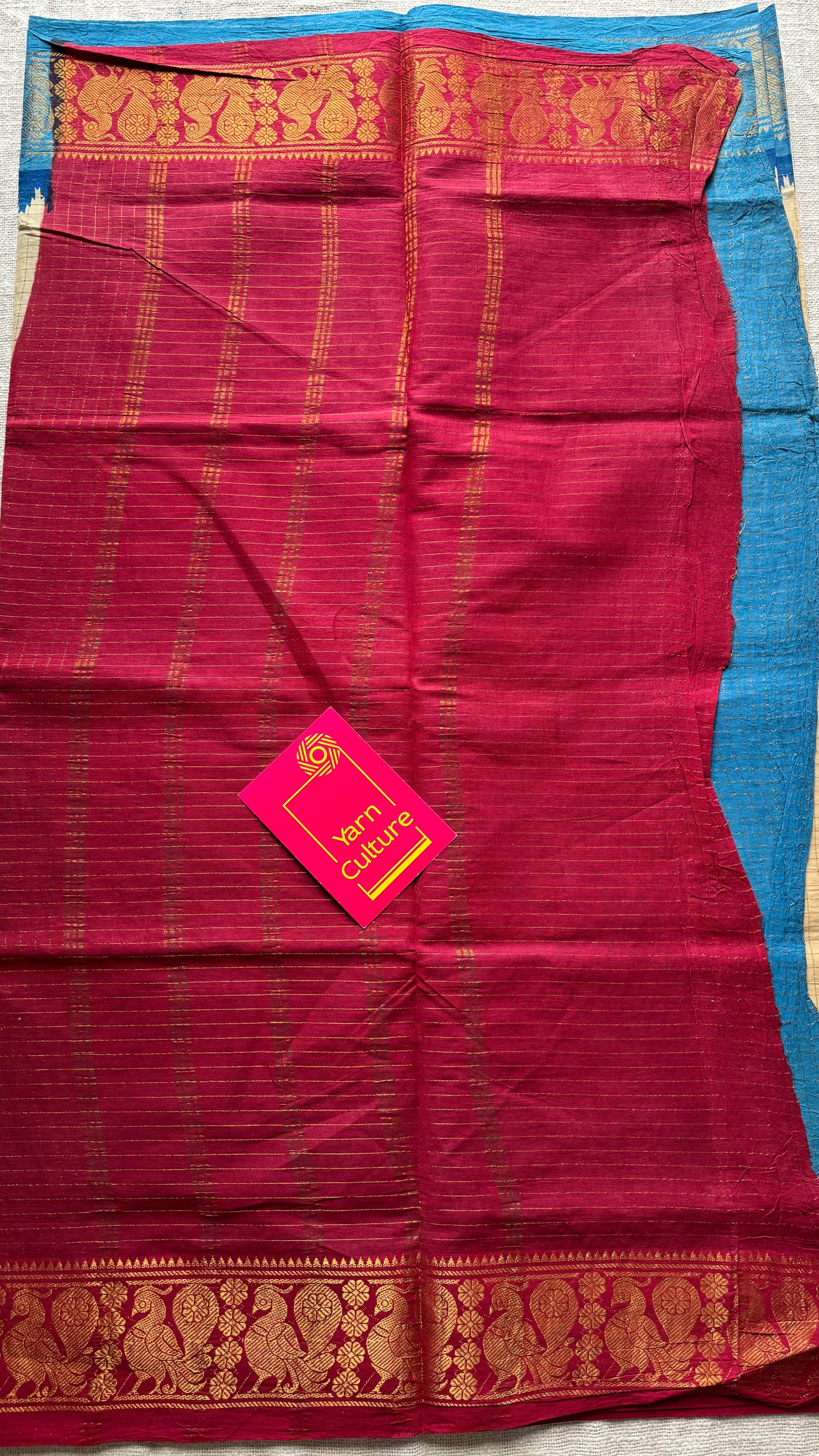 Blue - maroon sungudi cotton checks, sandal colour base, soft cotton - YCCOTNJSUN02