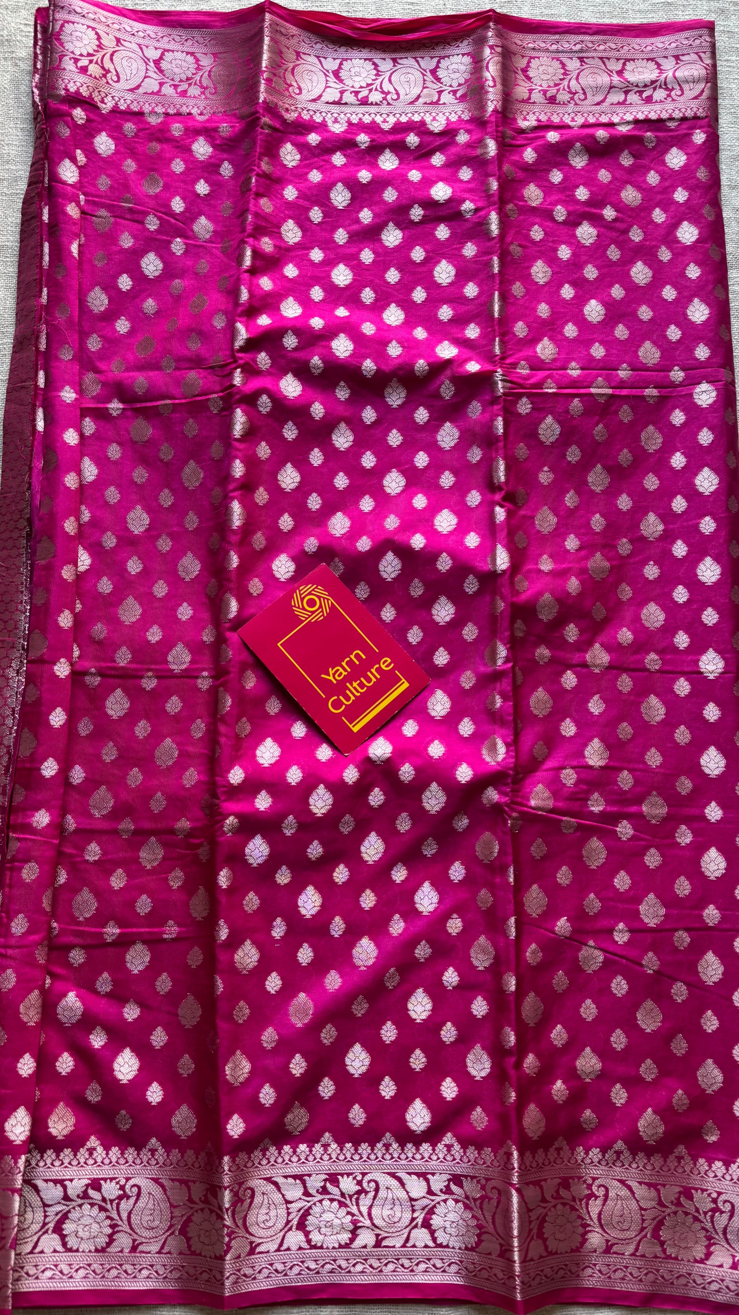 Hot pink, silver buttas and zari, Banarasi semi-silk - YCDESE42