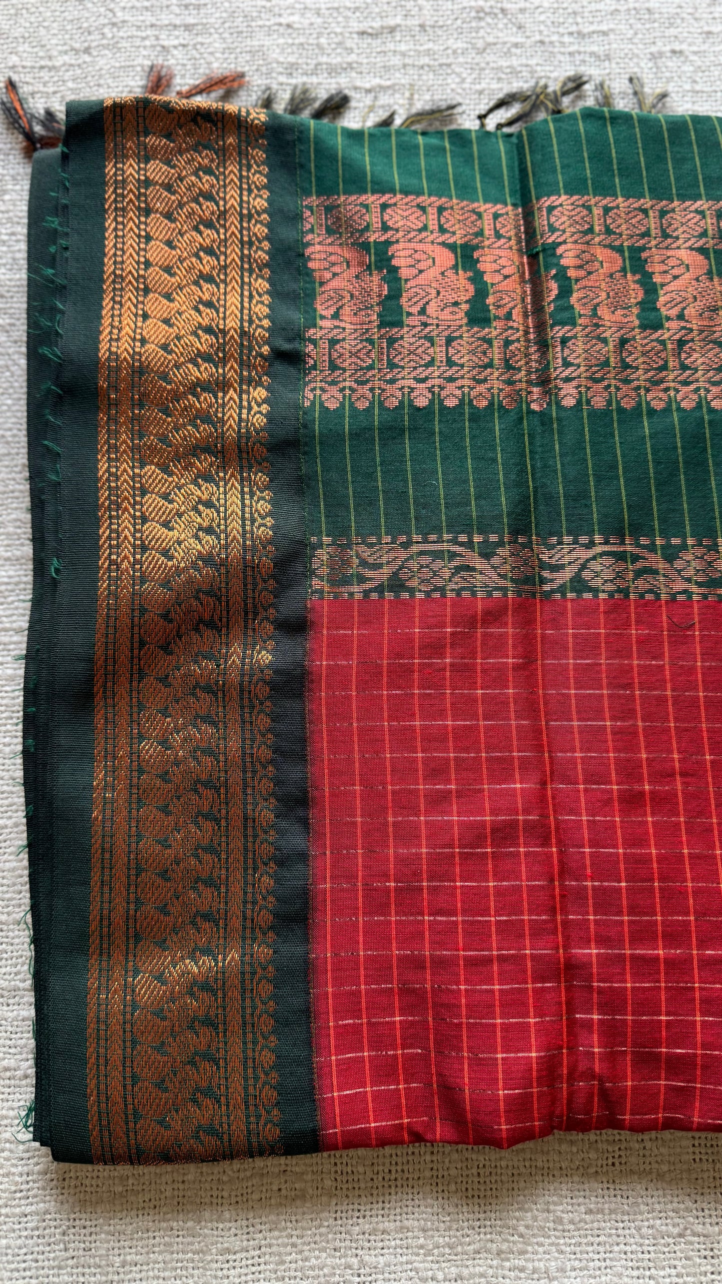 Dark red with dark green, checks - cotton silk - YCCOTNOCKCS12