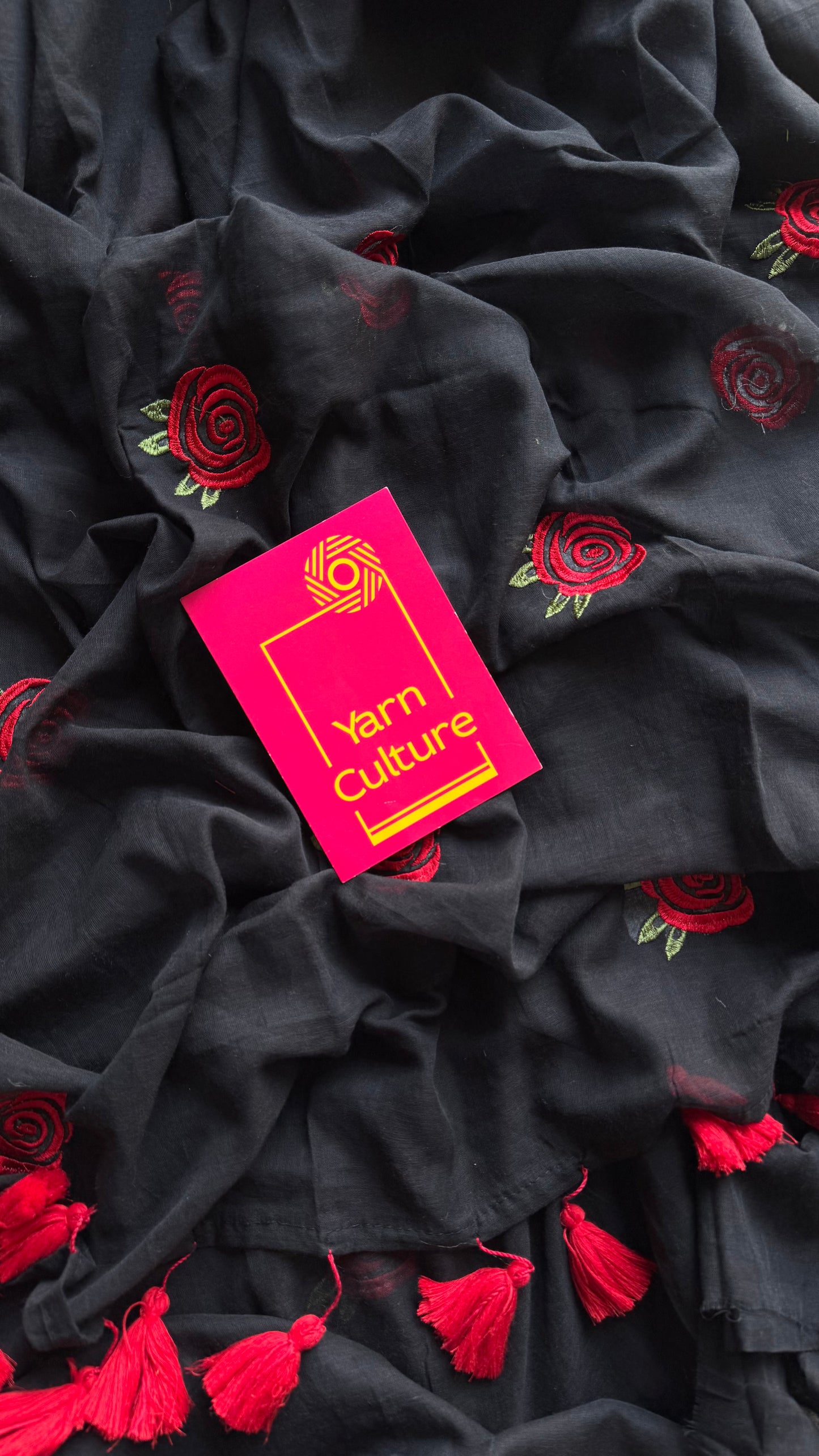 Black mul with red rose thread embroidery - YCBCMCNO69