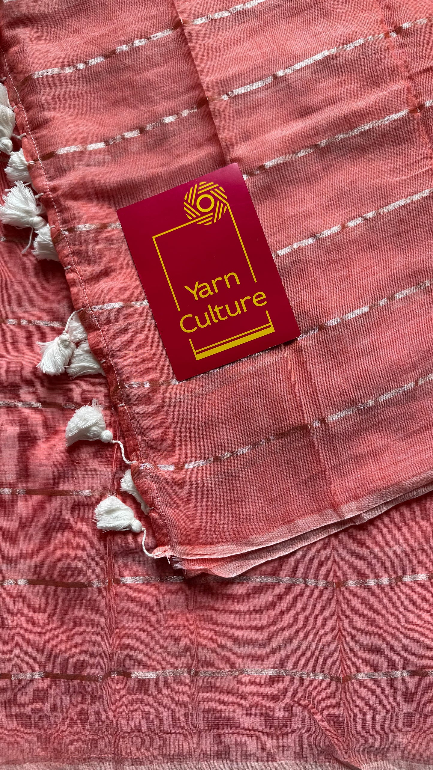 Peach Melt - pastel peach with silver zari stripes, mul cotton - YCBCJULMS08