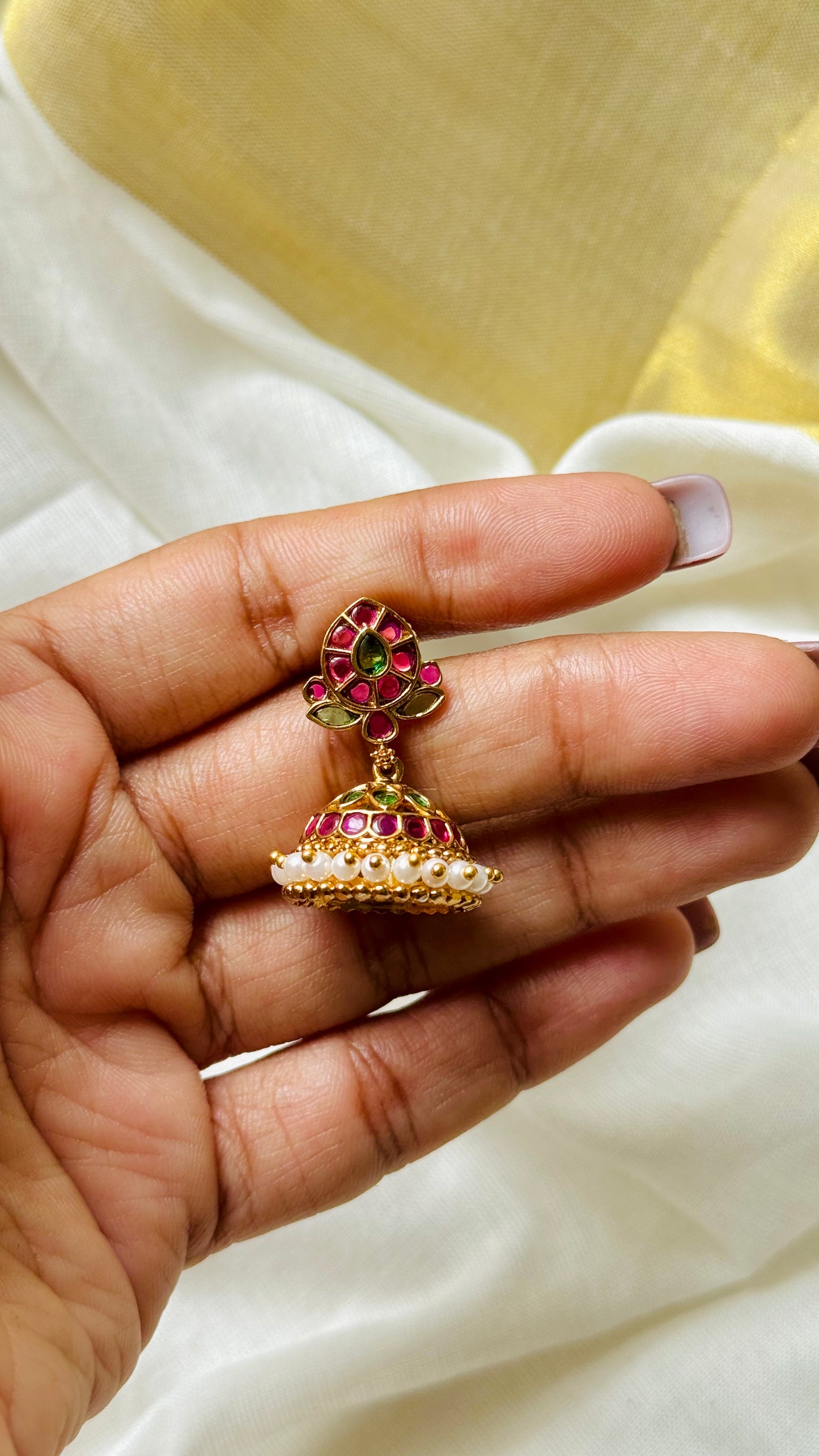 Ruby green pearl small jhumka 2 - YCGPER830