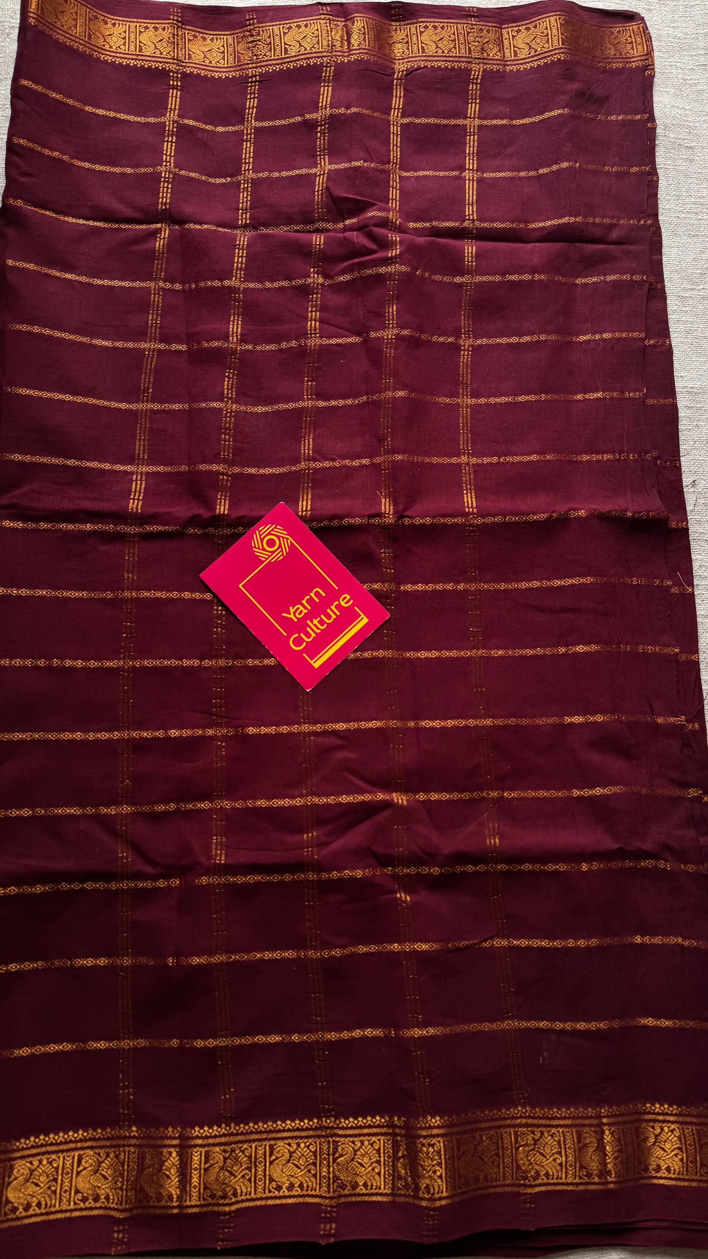 Maroon patterned veldhaari, kattuchayam dyed, madurai cotton - YCCOTNSEMS87