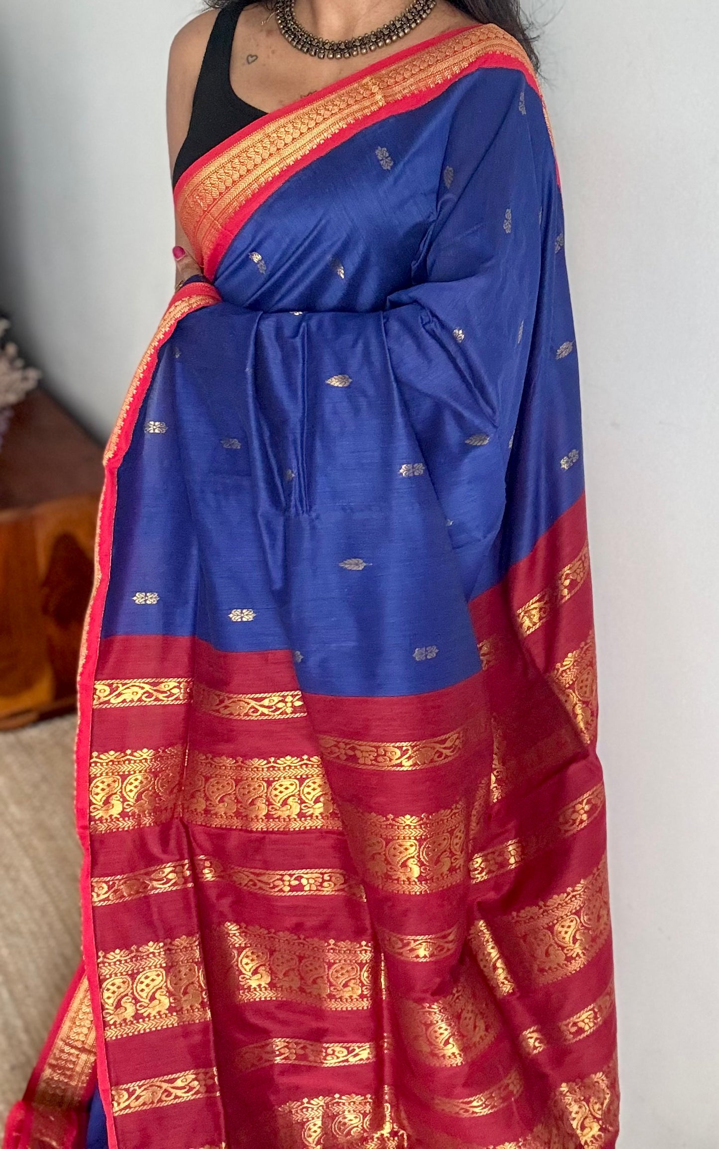 Royal blue with red, cotton silk - YCCOTNOCKCS13