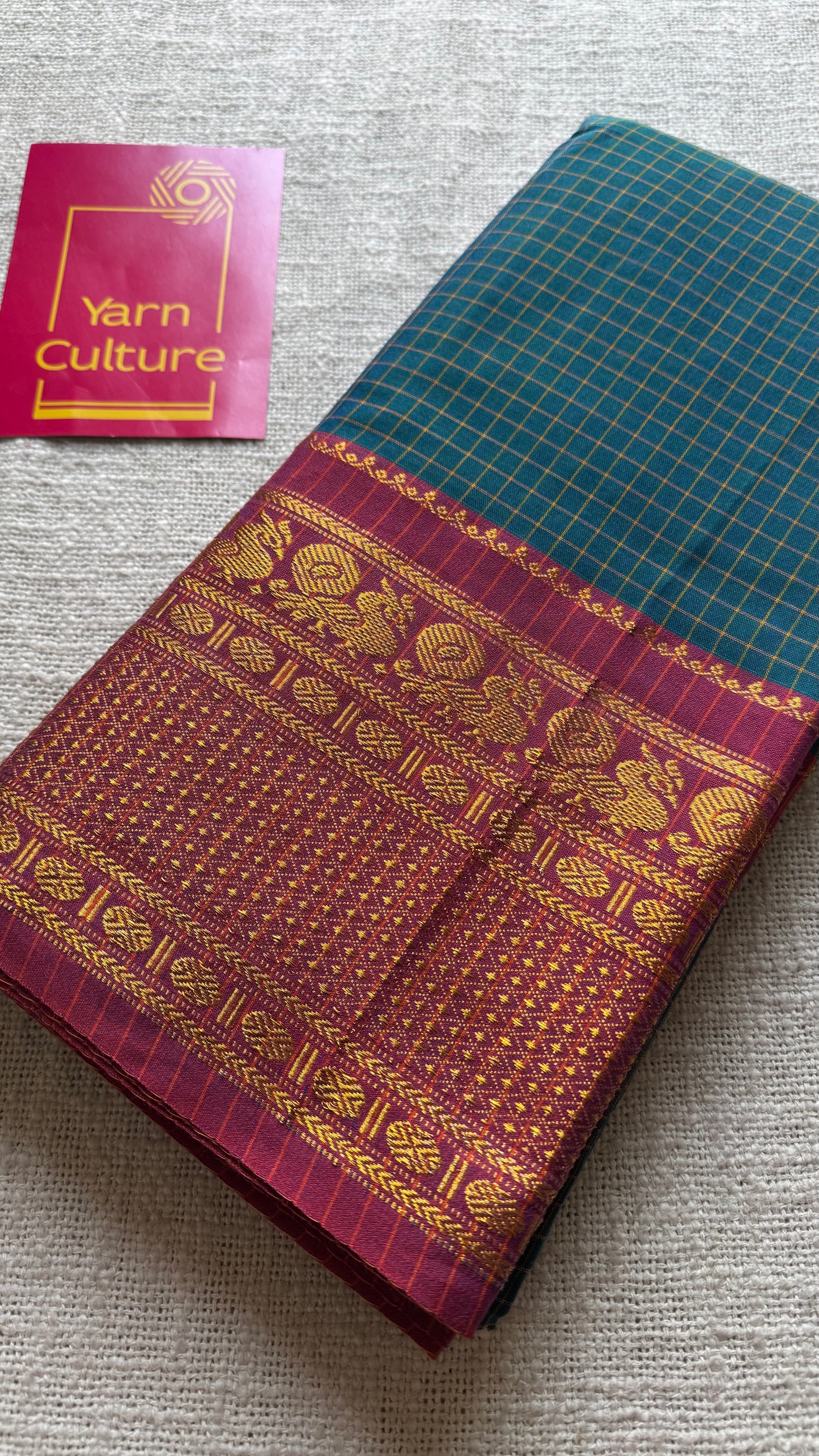 Teal checks with zari border, premium narayanpet, soft cotton - YCWOTDOCNP03