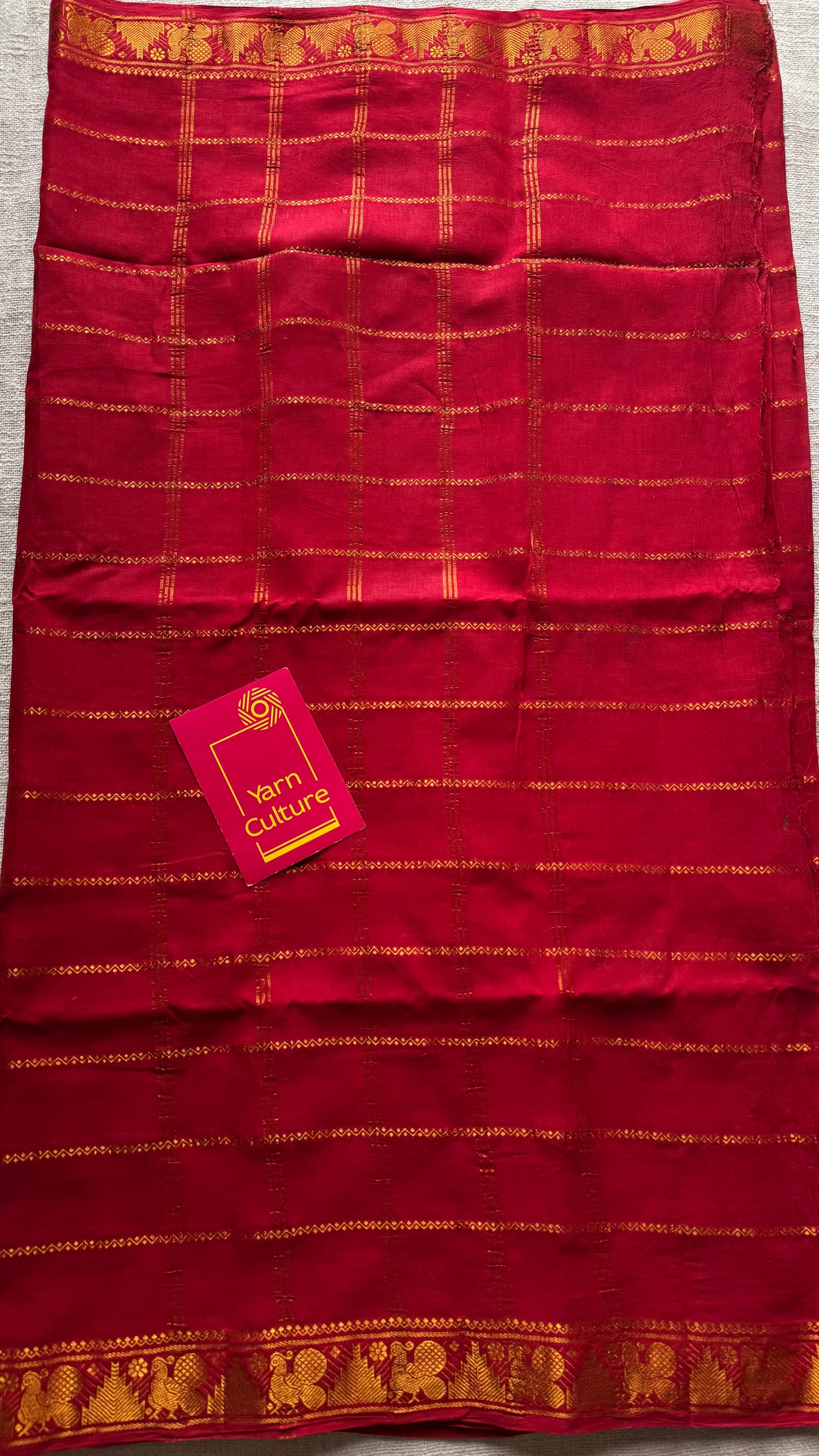 Red veldhaari, kattuchayam dyed, madurai cotton - YCCOTNSEMS85