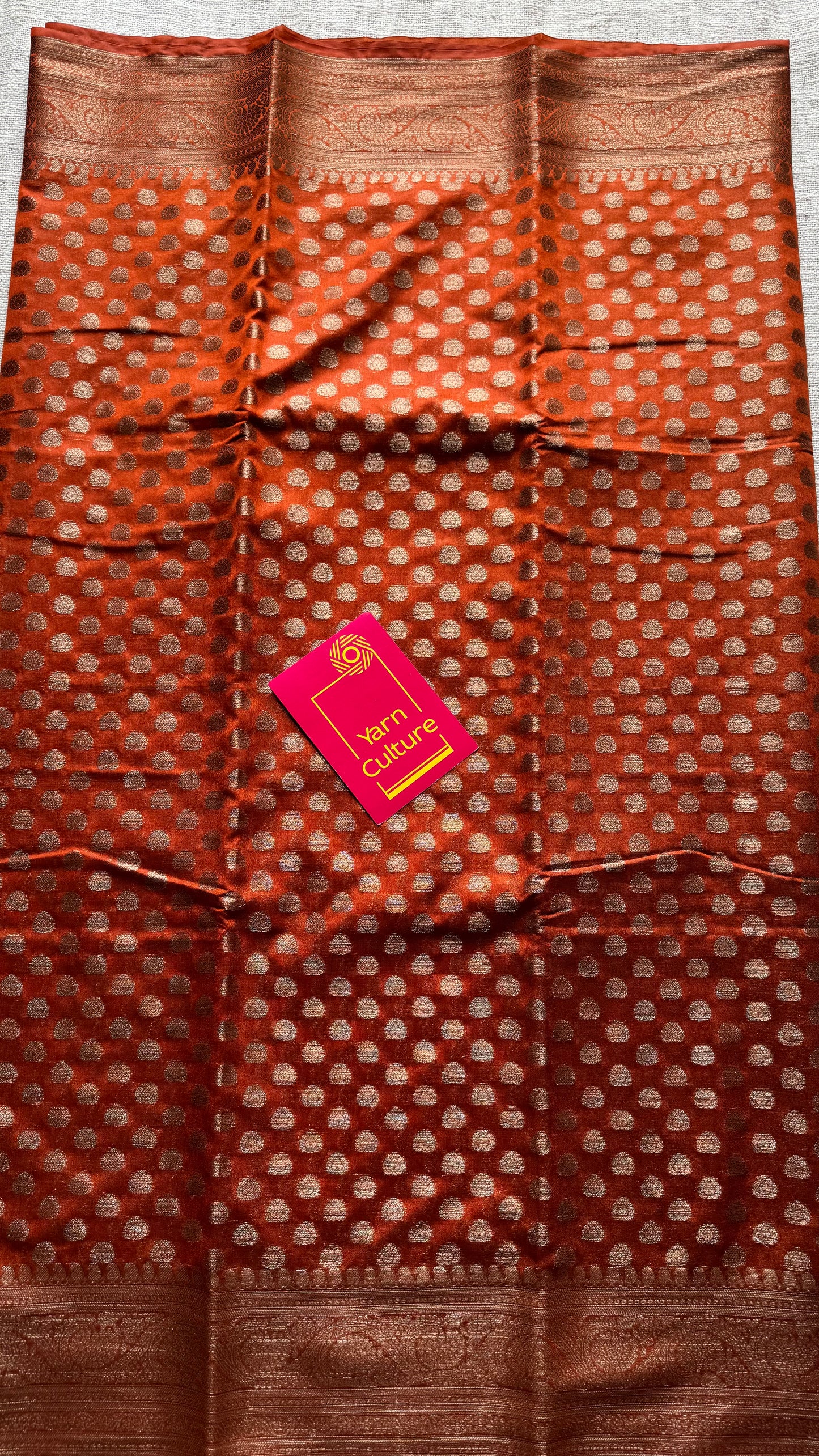 Topaz - Burnt orange, antique gold zari, Banarasi semi georgette - YCBLFEGAGZ19