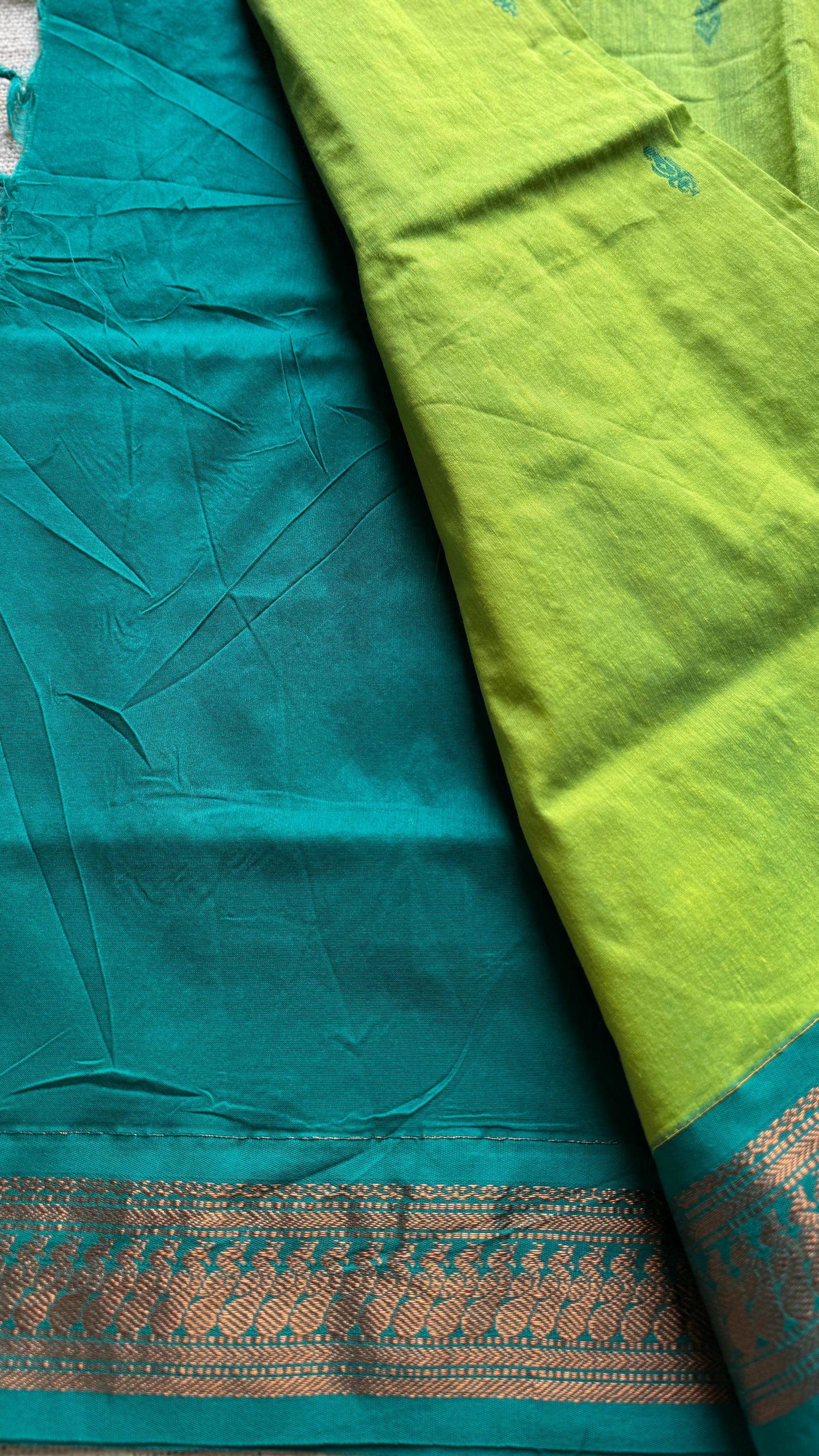 Bright green with turquoise, cotton silk - YCCOTNOCKCS14