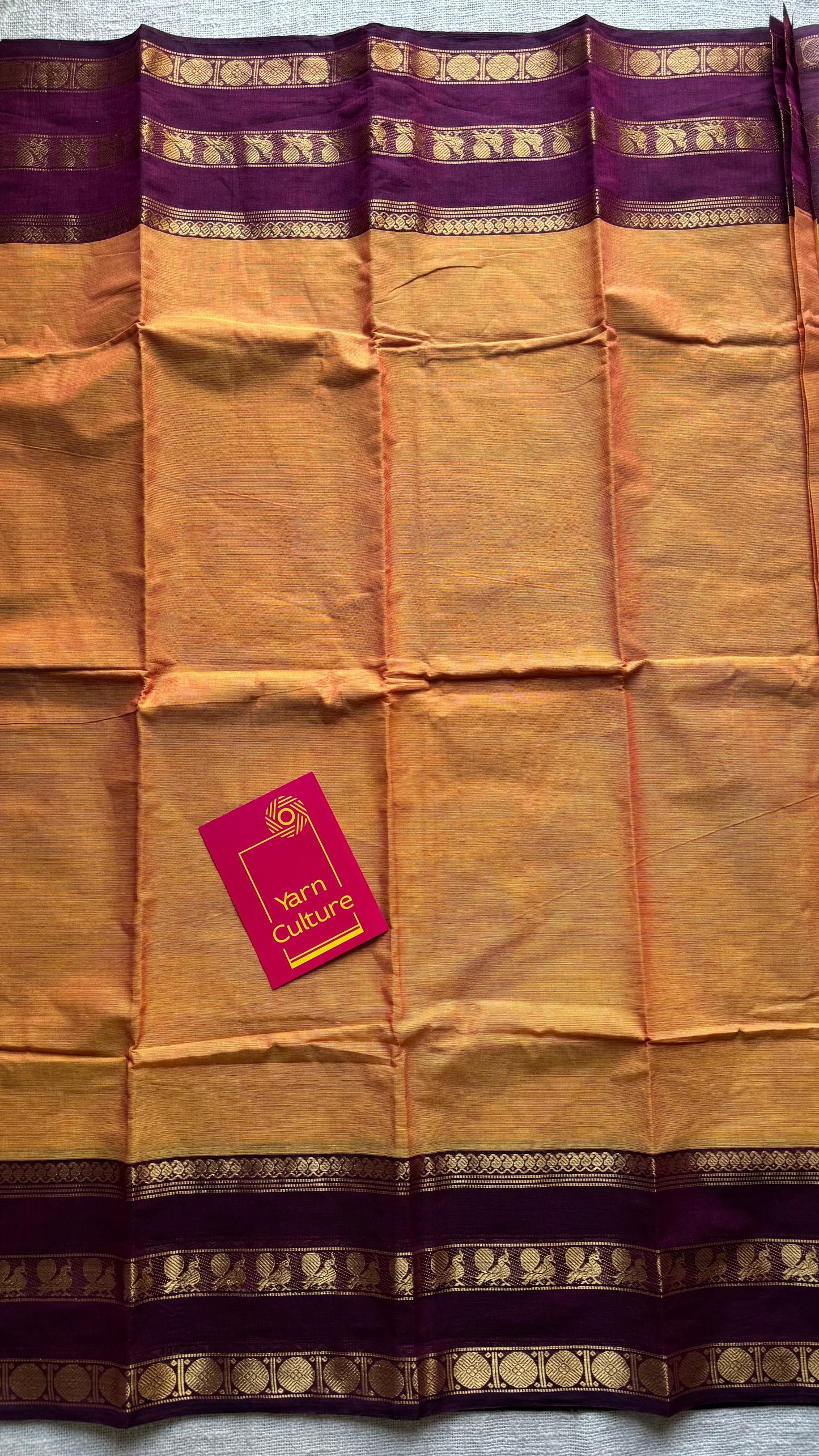 Light orange with maroon contrast border, chettinad cotton - YCCOTNOCCC02