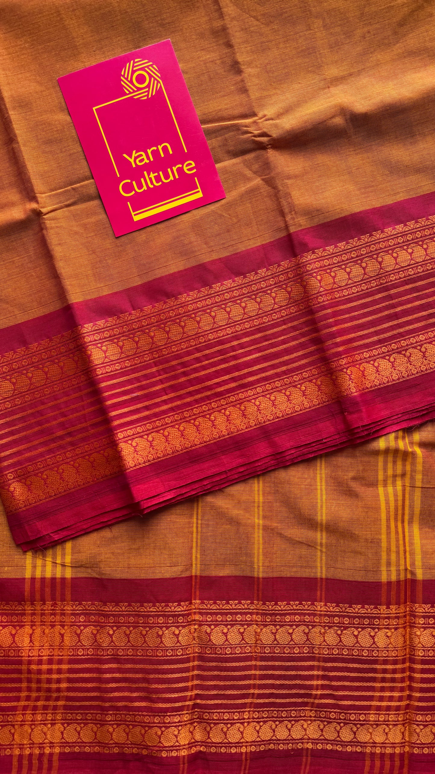 Orange with cherry red contrast thread border, kanchi cotton - YCCOTNOCCC03