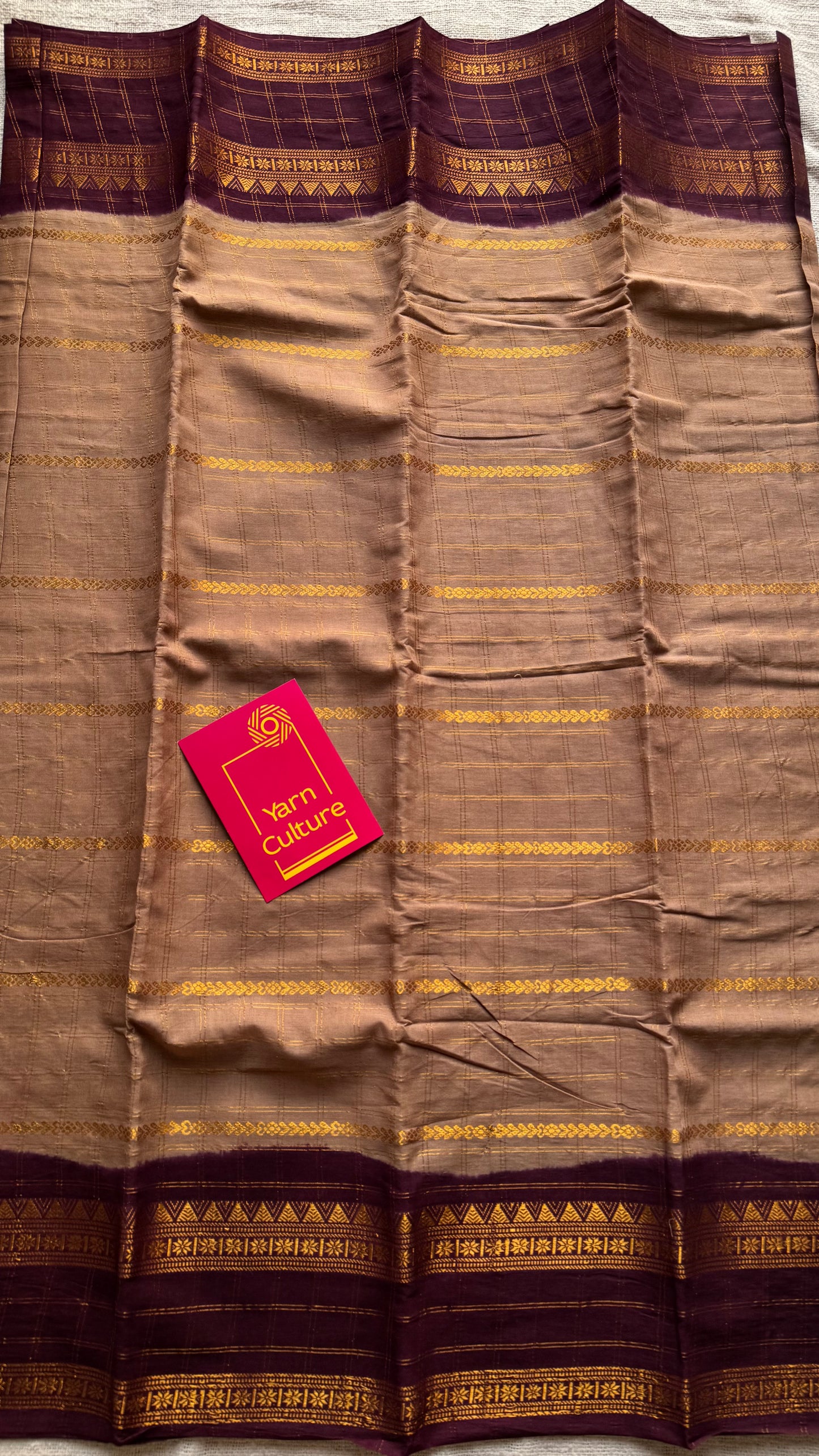 Light brown with maroon, Adayar checks with velthaari pattern, madurai cotton - YCCOTNOCSC07