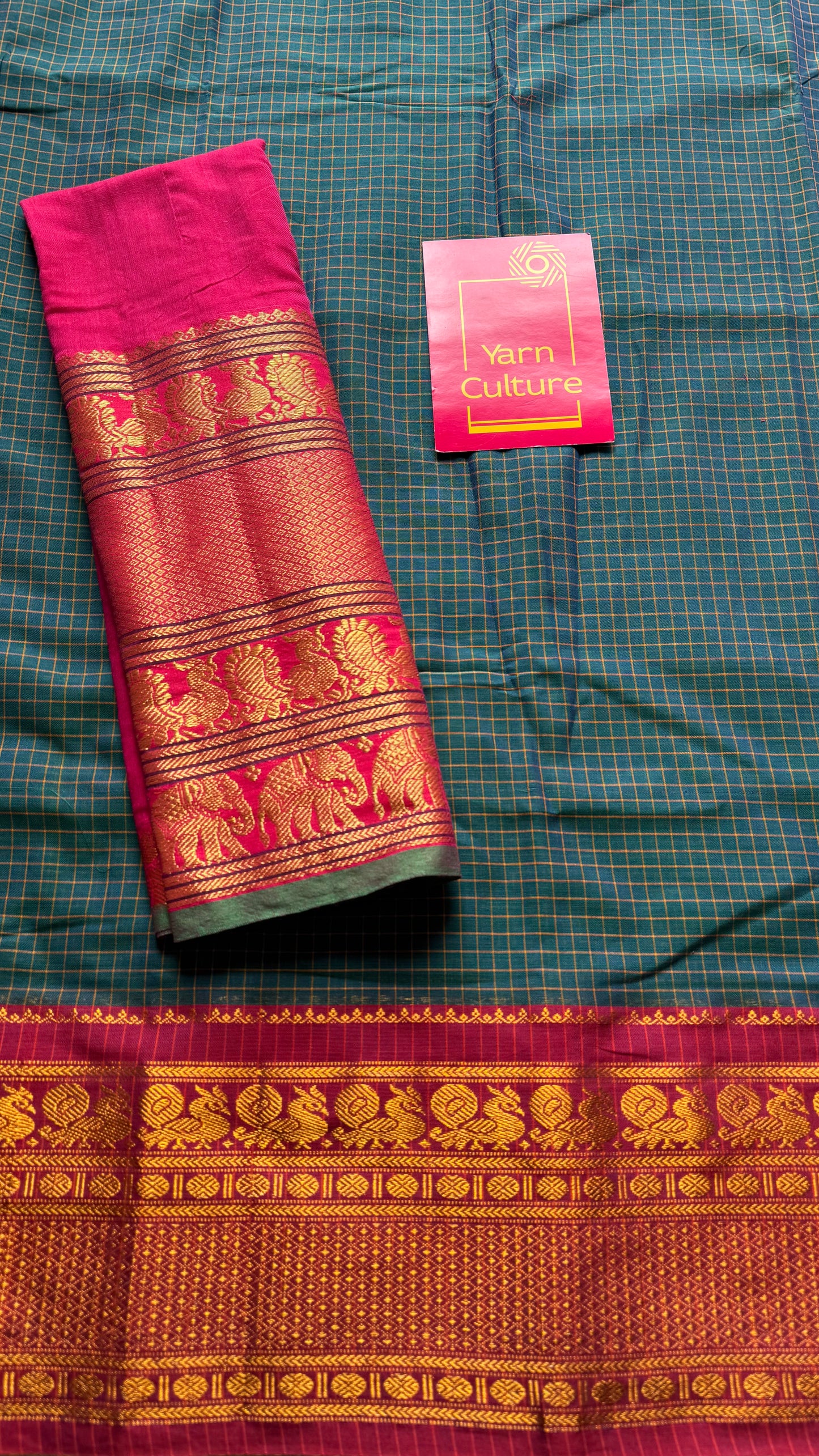 Teal checks with zari border, premium narayanpet, soft cotton - YCWOTDFEBB13