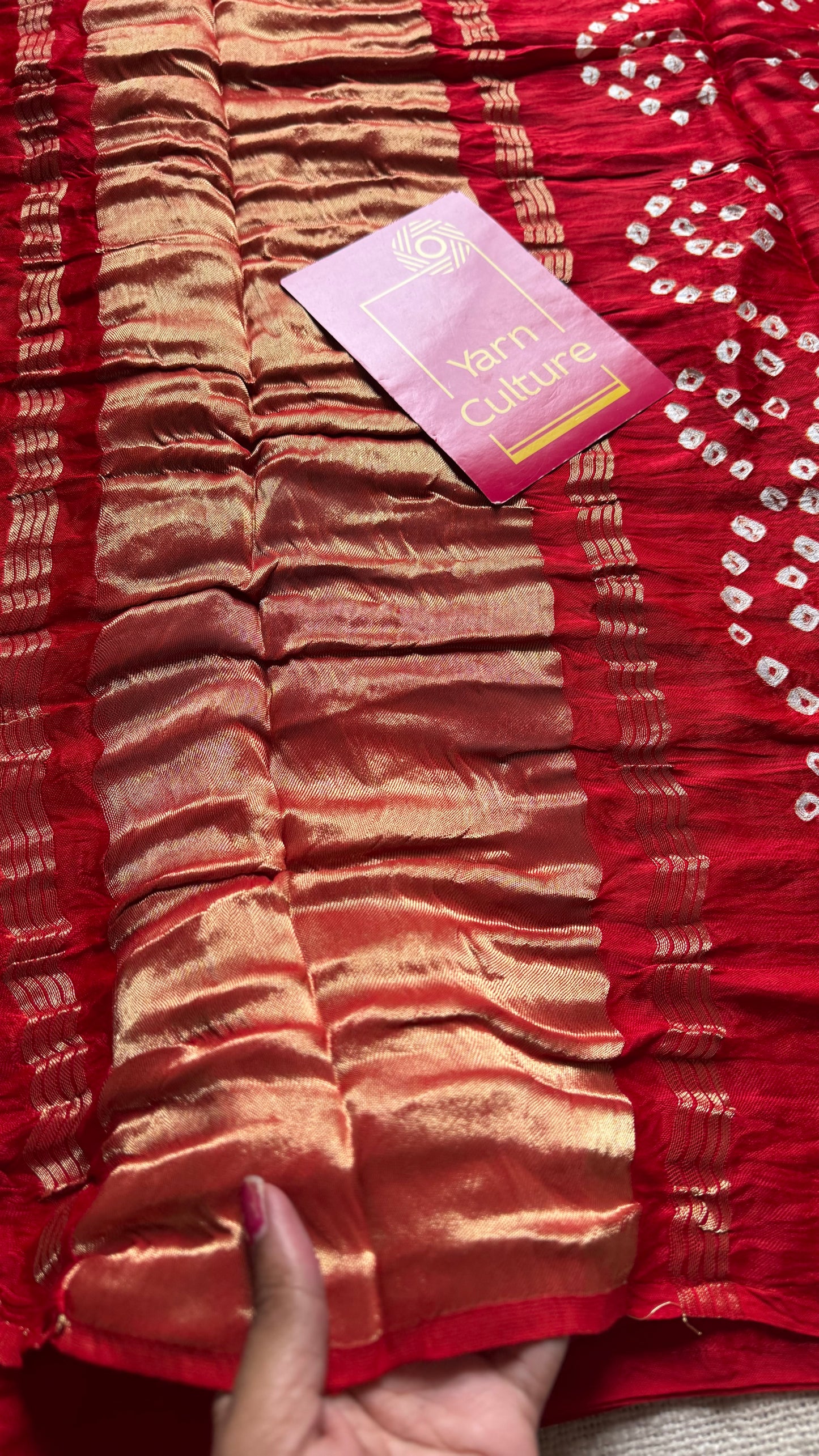 Red crushed bandhani modal silk with lagdi patta (zari pallu) - YCDESE28