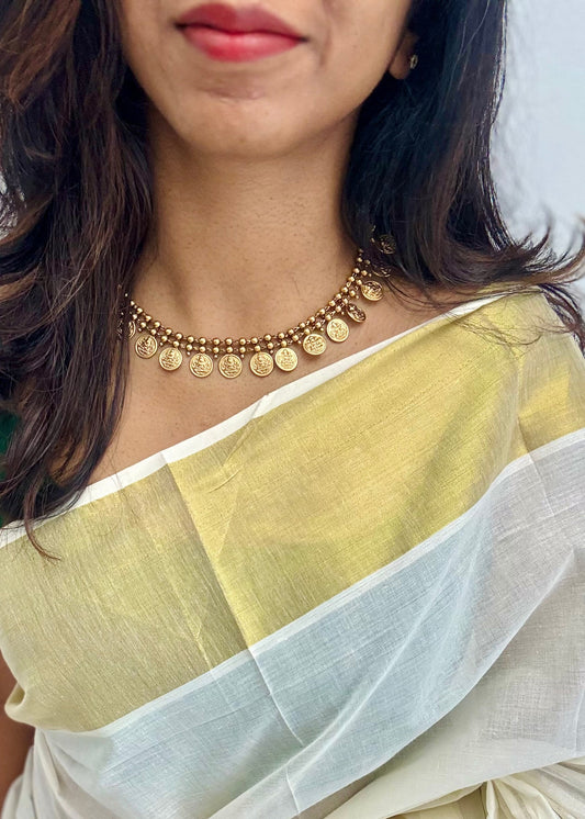 Antique gold, coin necklace with jhumka - YCAGC22