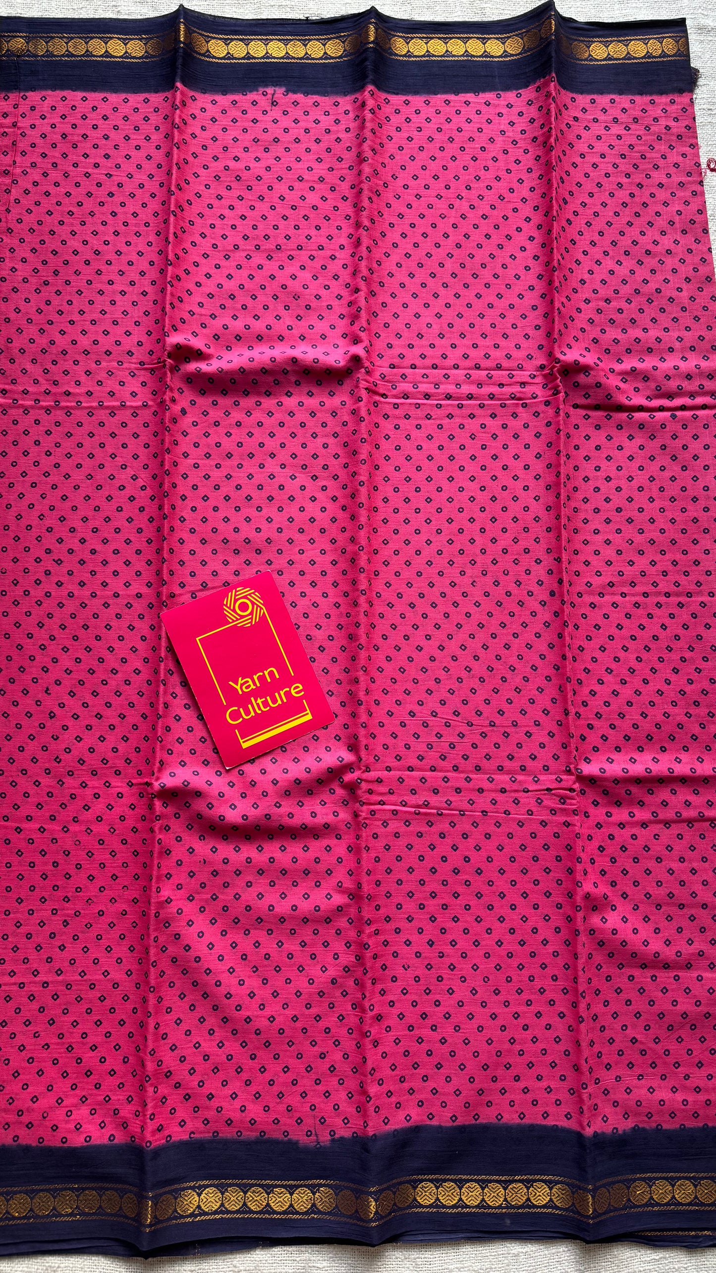 Dark pink with navy blue border sungudi, kattuchayam dyed, madurai cotton - YCCOTNSEMS102