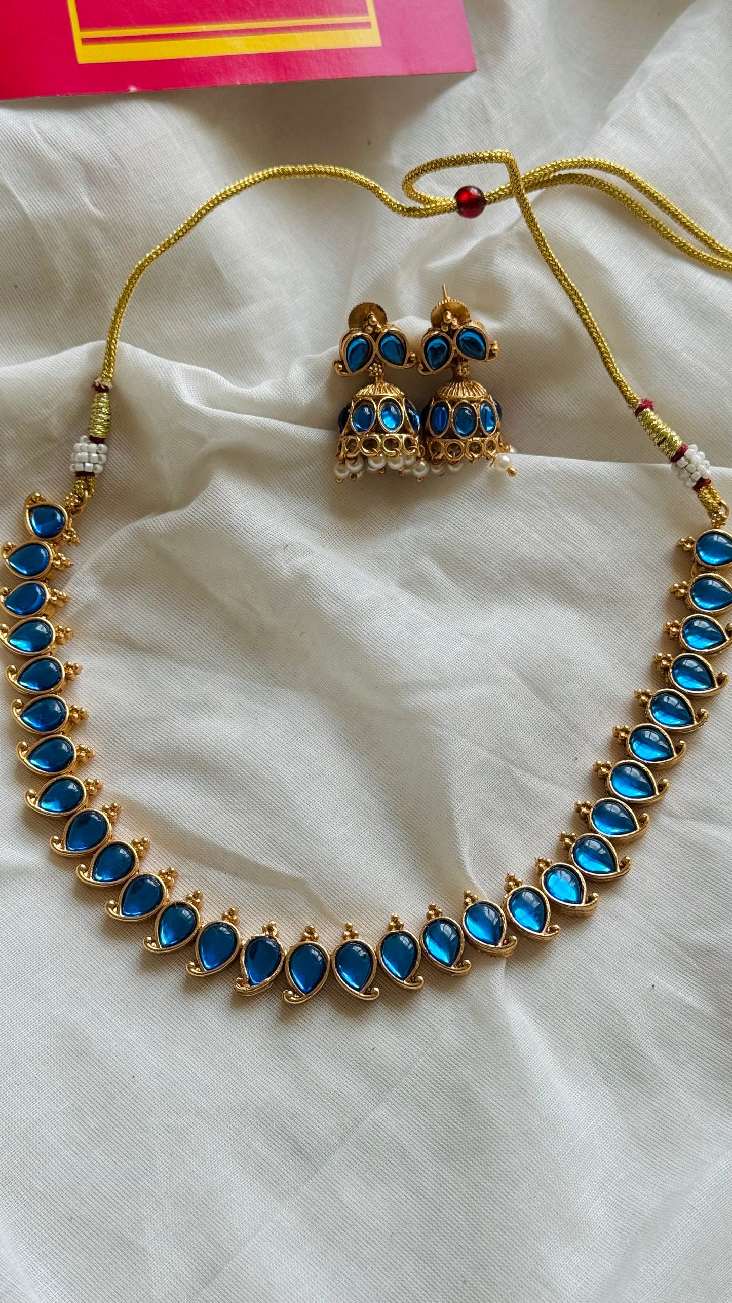 Blue enamel stone neckpiece, with earrings - YCGPNP742