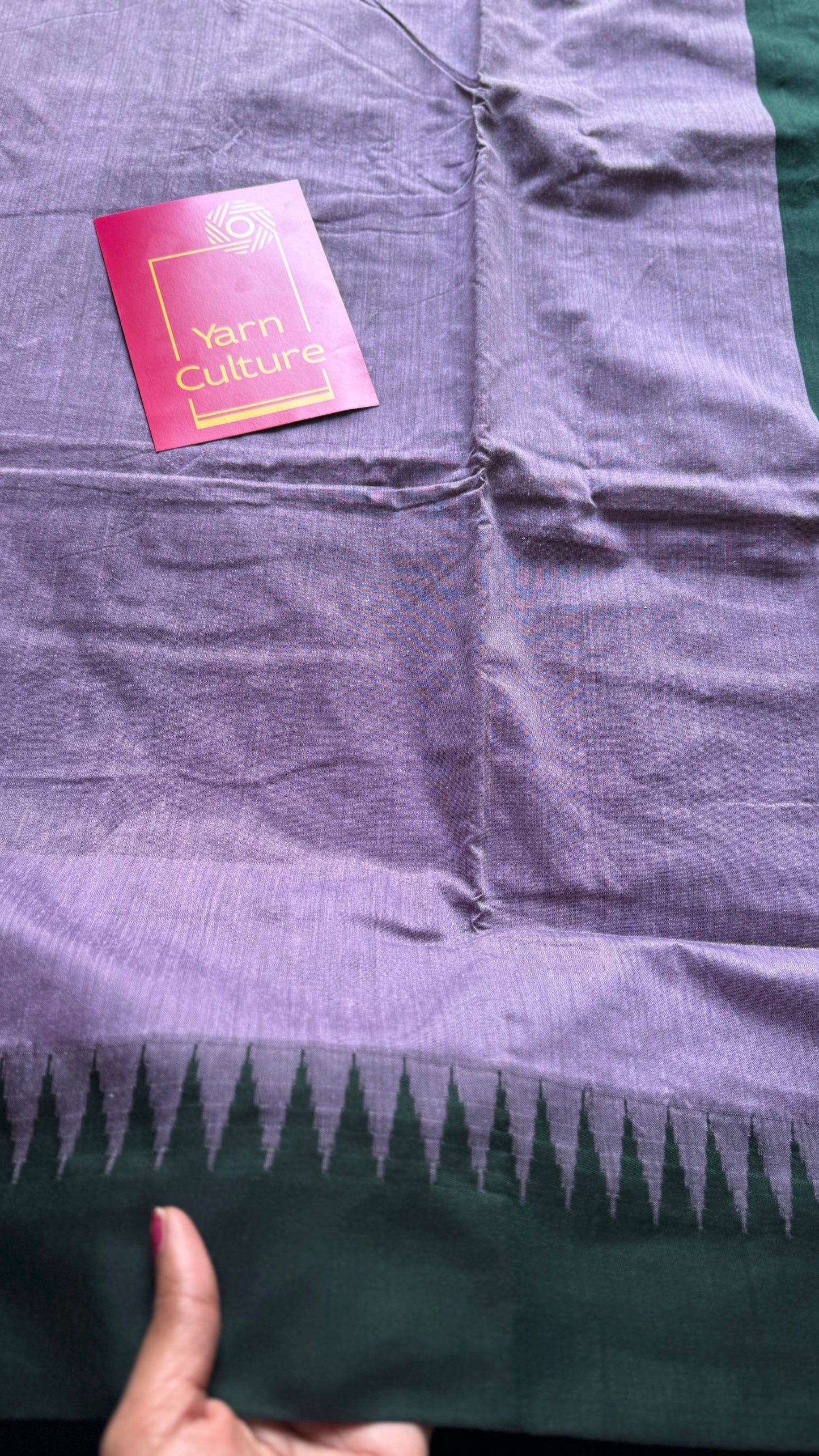 Lilac with dark green temple border - cotton silk - YCCOTNOCKCS7
