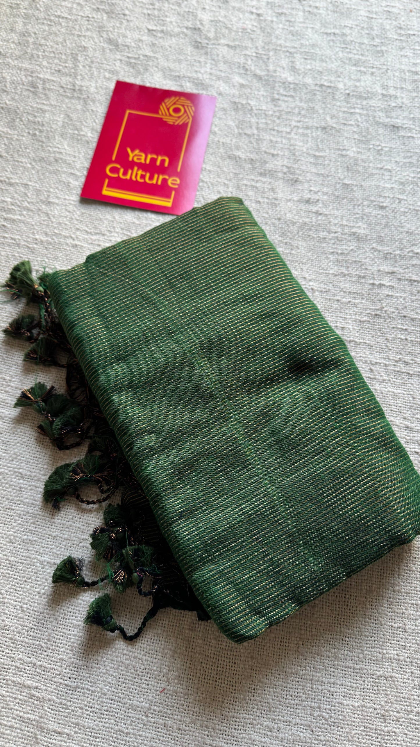 Dark green, gold zari stripes, soft cotton - YCBCKCZDE107