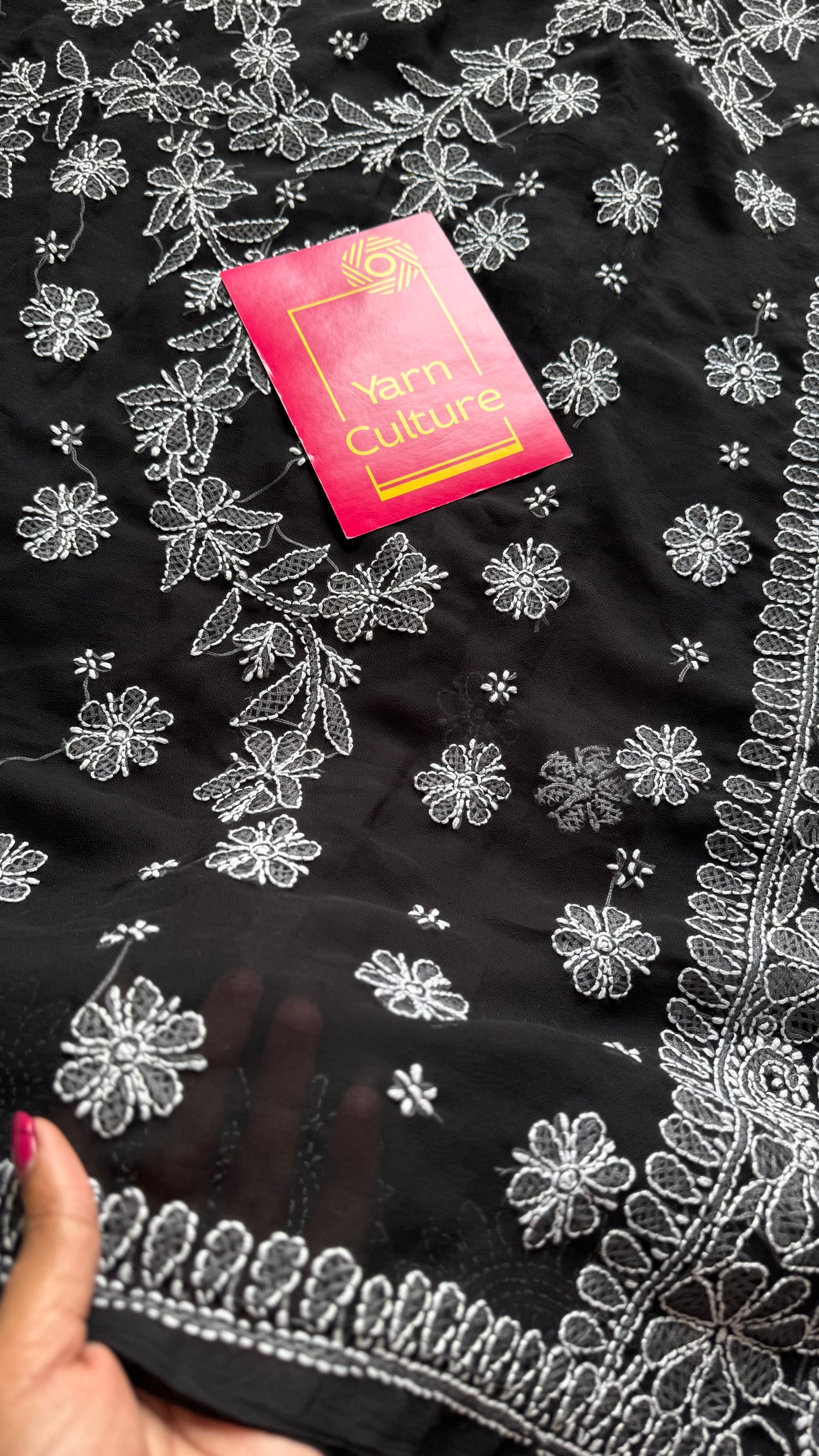 Tariq-e-Noor (path of light) - Black Chikankari, georgette YCSLCJULCK03