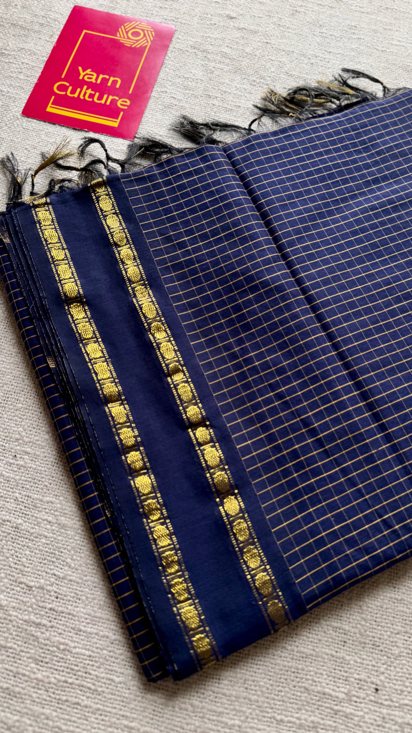 Dark blue, arani checks, cotton silk - YCCOTNJUAR06
