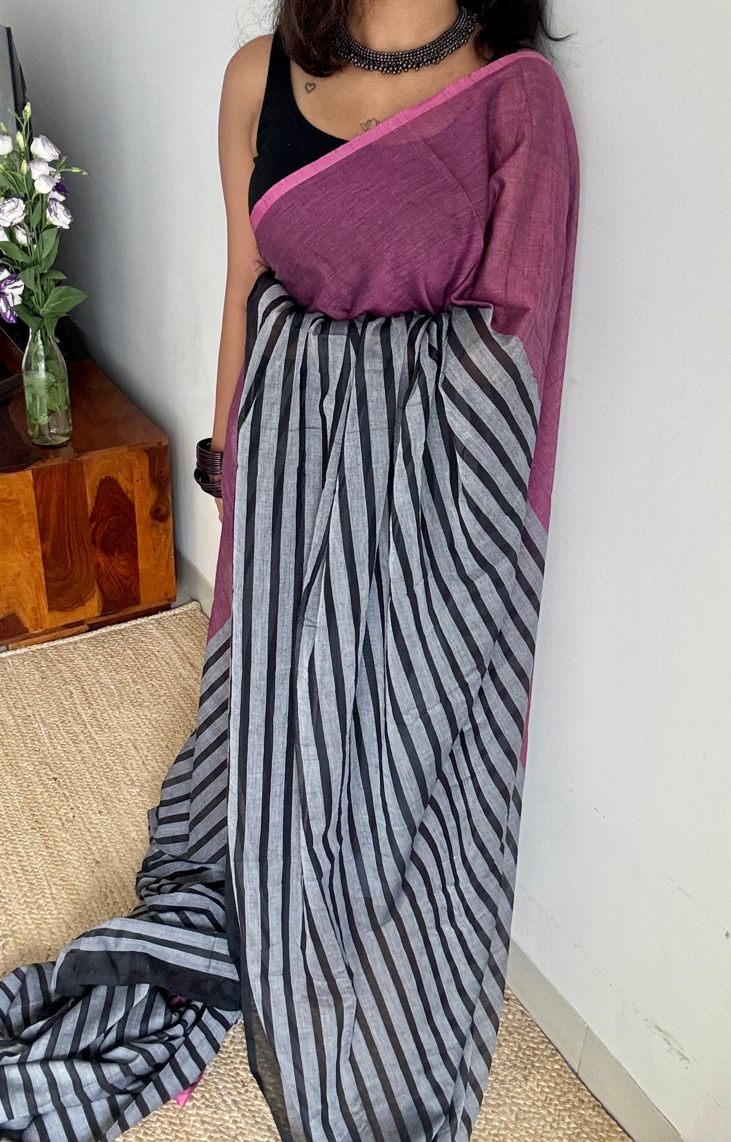 Black Mist - Pink and black stripes, reversible, mul cotton YCBCAUWSM01