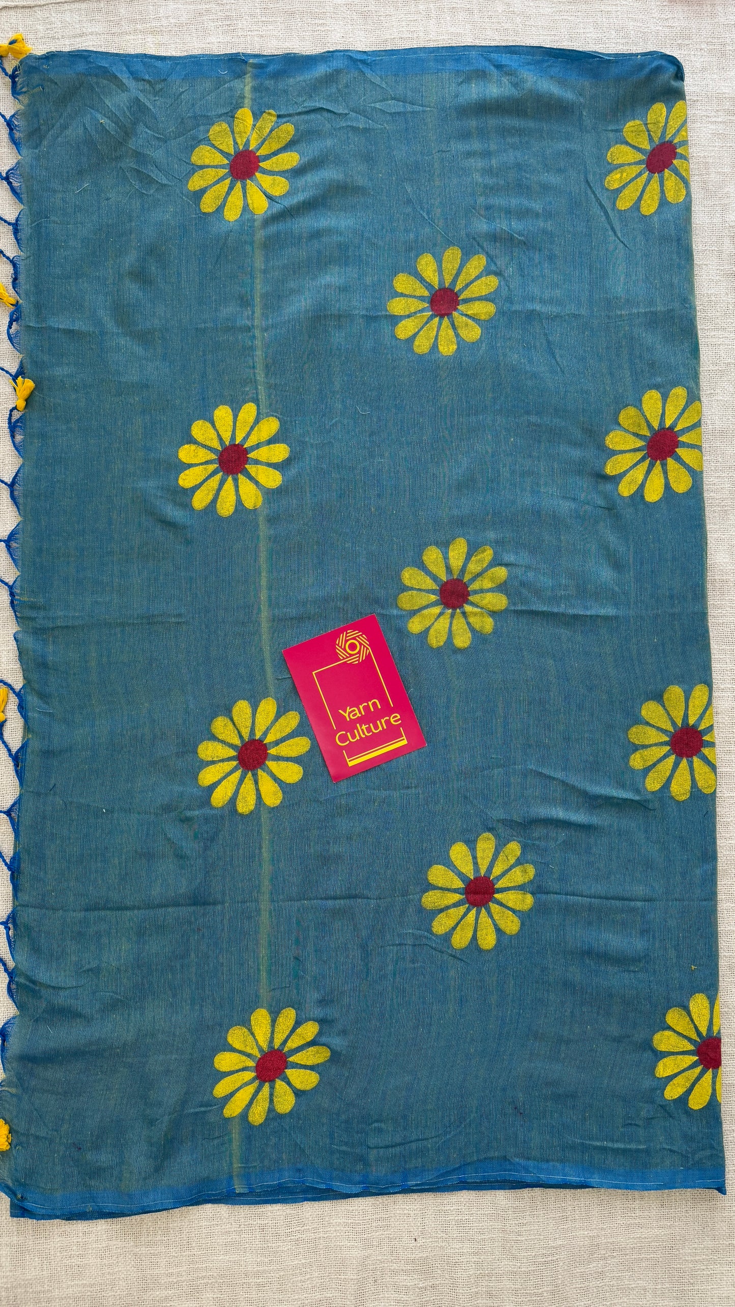 Bluish Green Floral - Khadi Soft Cotton YCBCF20