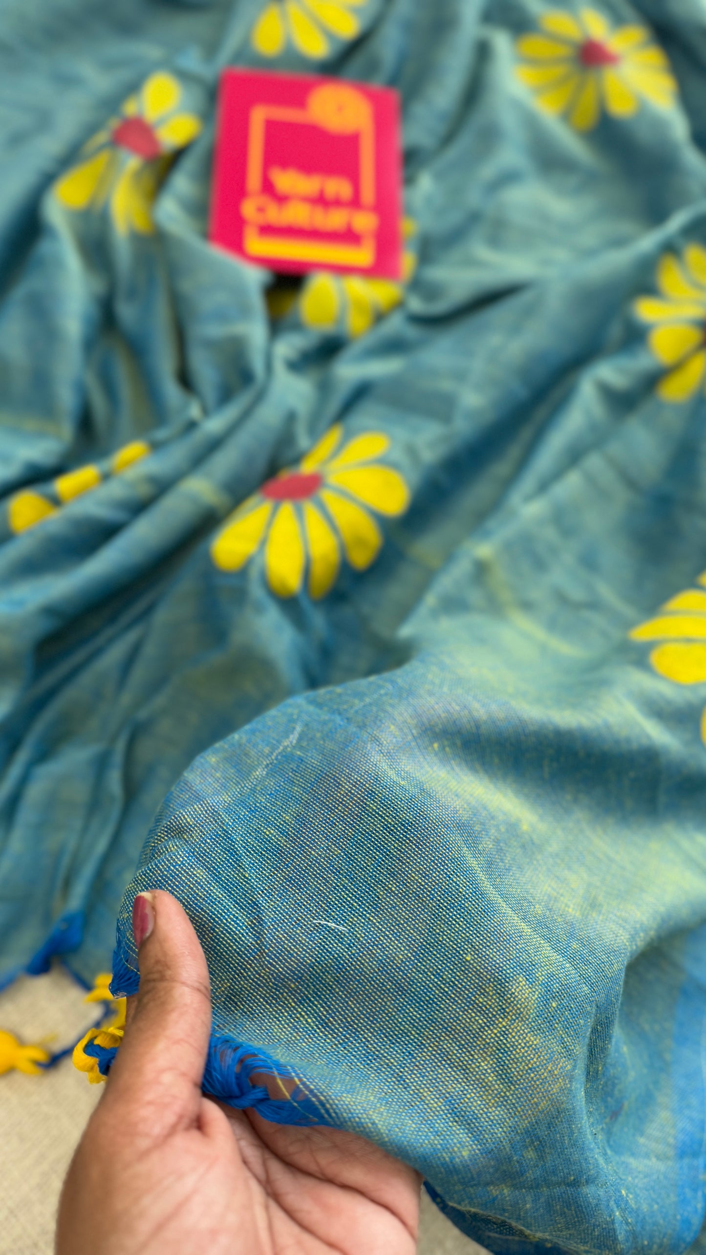 Bluish Green Floral - Khadi Soft Cotton YCBCF20