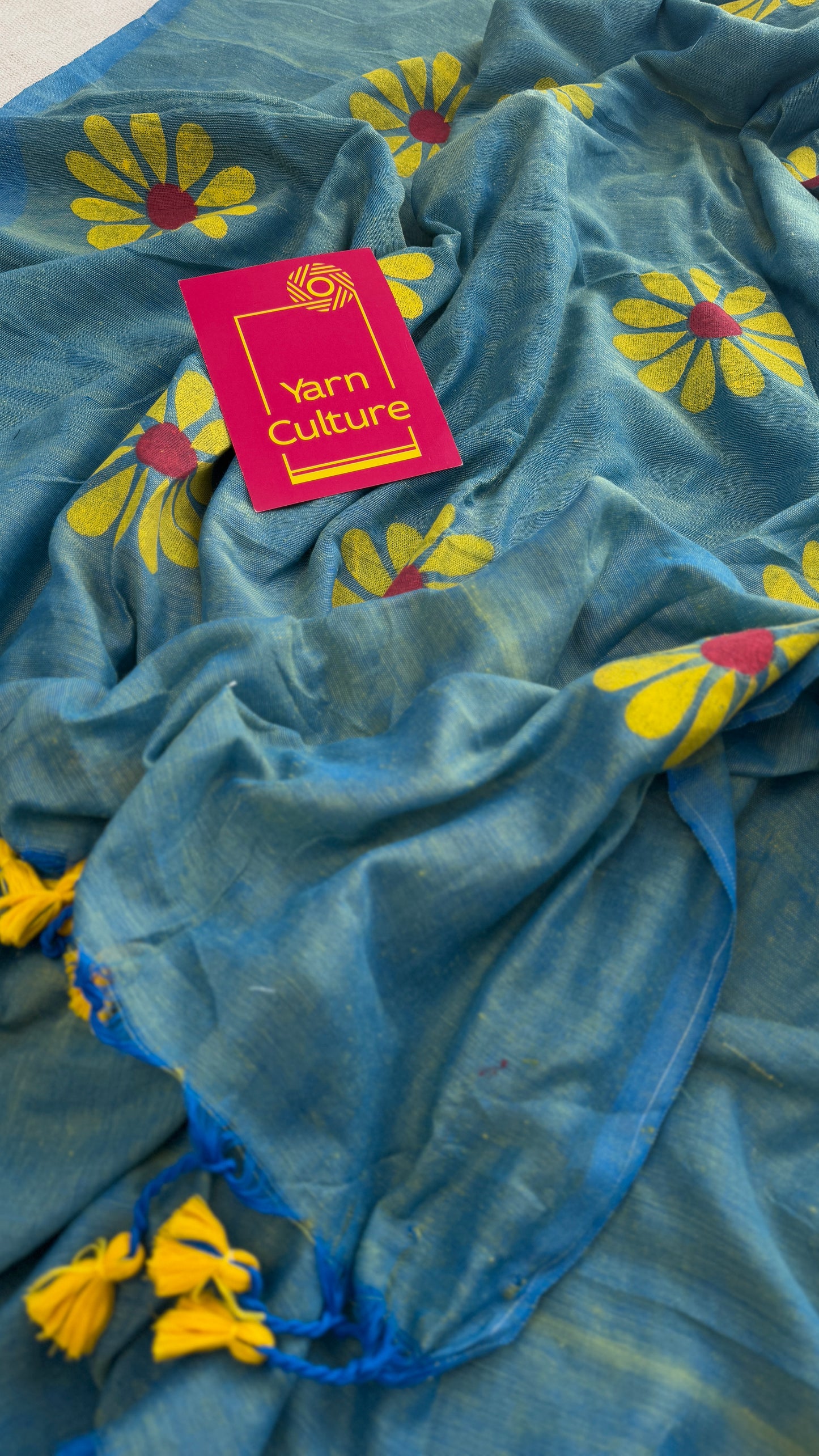 Bluish Green Floral - Khadi Soft Cotton YCBCF20