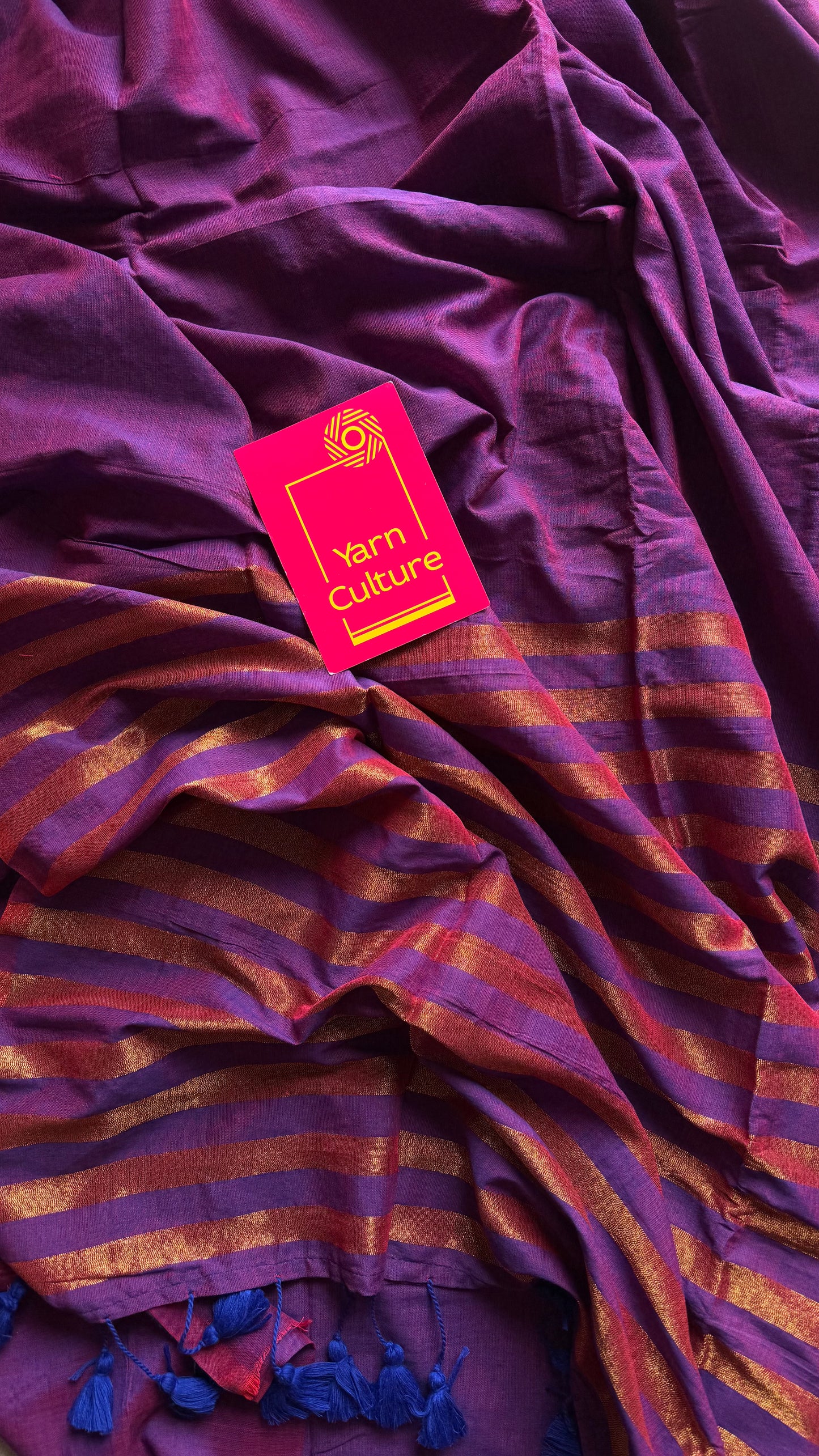 Purple pink dual tone khadi with antique gold pallu - YCBCKZPSE06