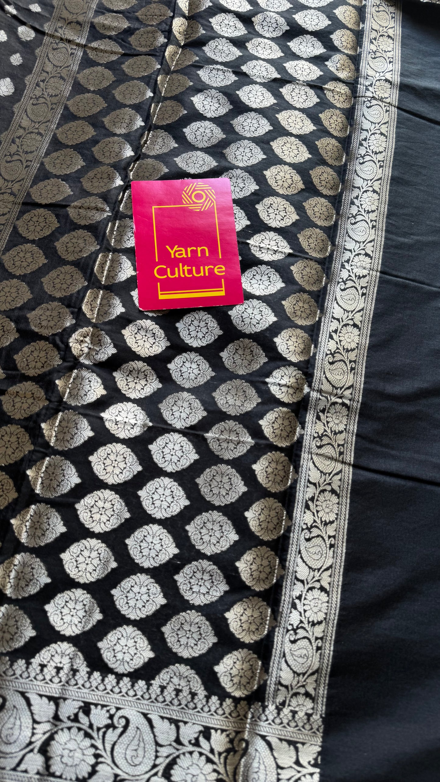 Black, silver buttas and zari, Banarasi semi-silk - YCDESE45