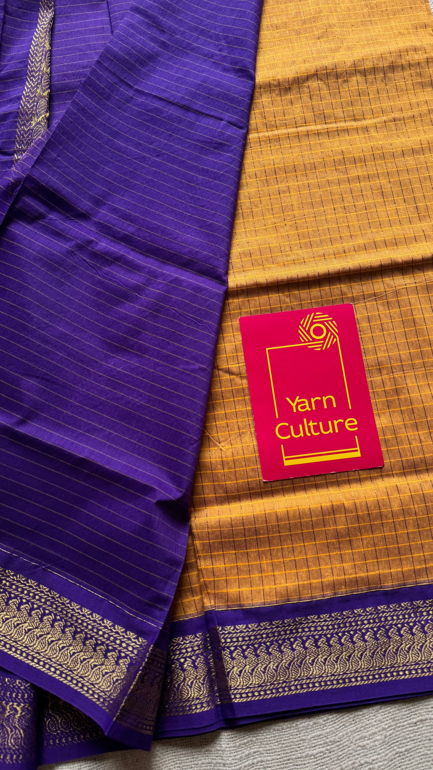 Yellow with purple, checks - cotton silk - YCCOTNSEKCS09