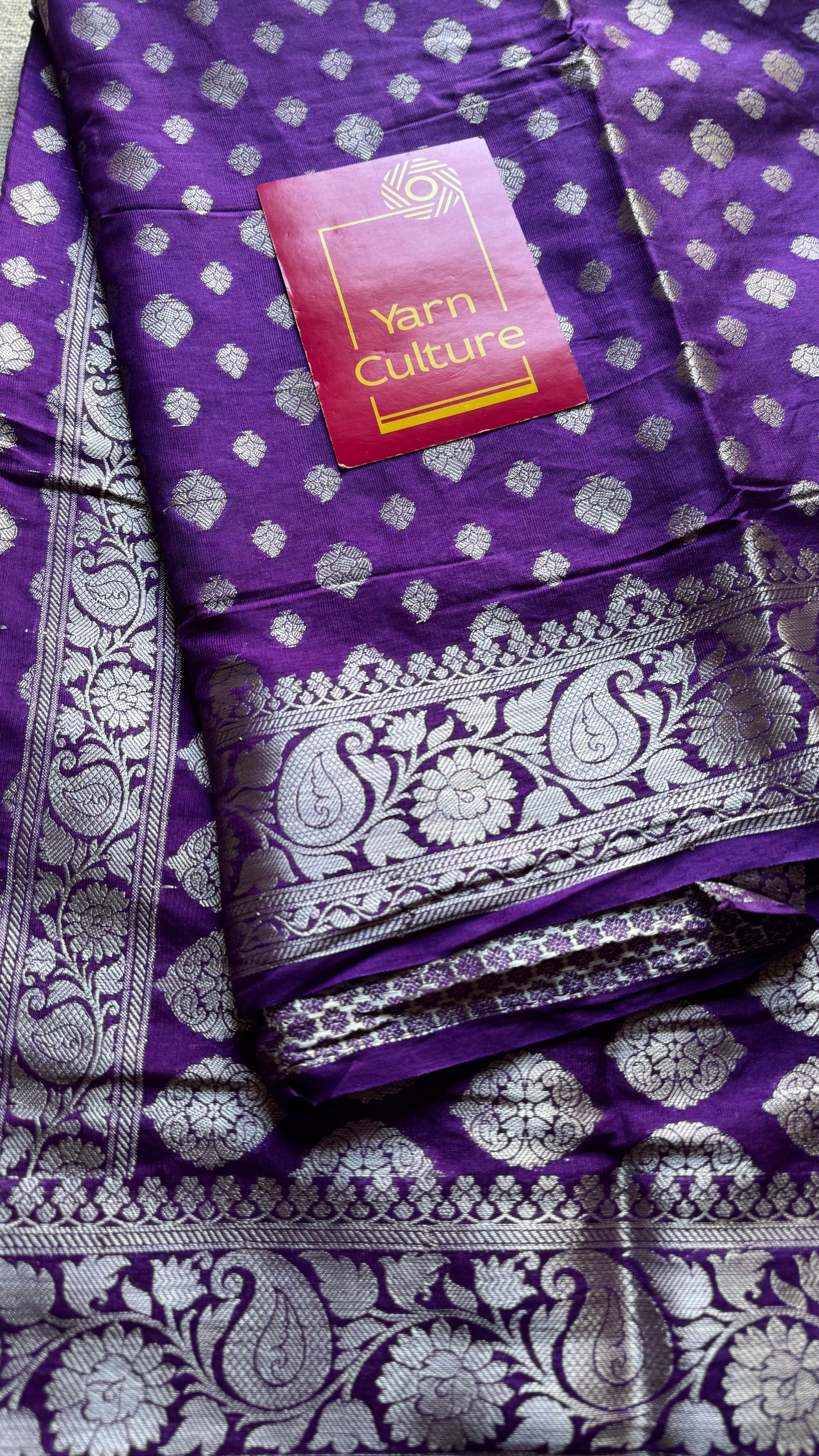 Purple, silver buttas and zari, Banarasi semi-silk - YCDESE44