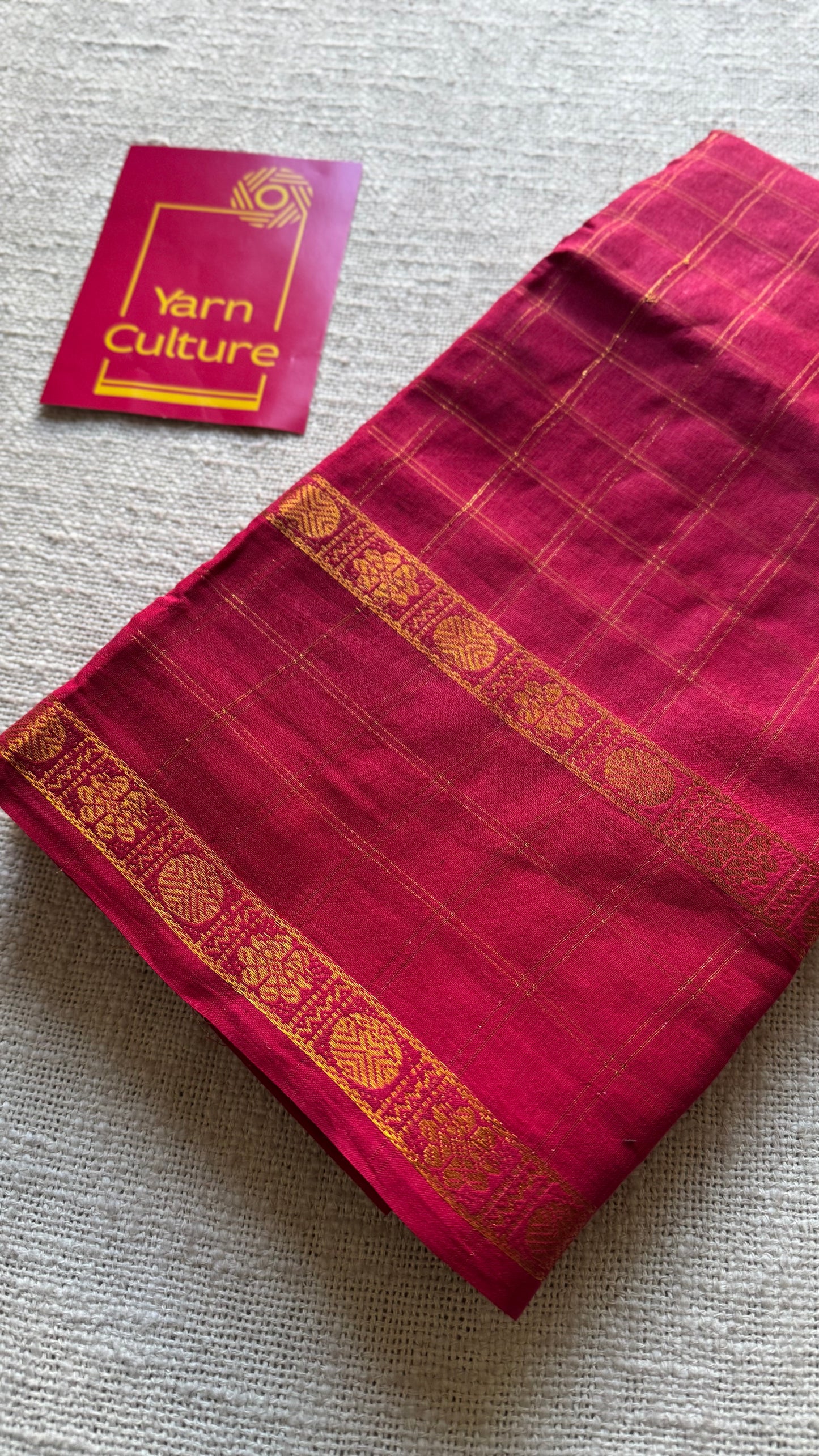 Pinkish red adayar gold zari kattam, sungudi cotton - YCCOTNOCSC45