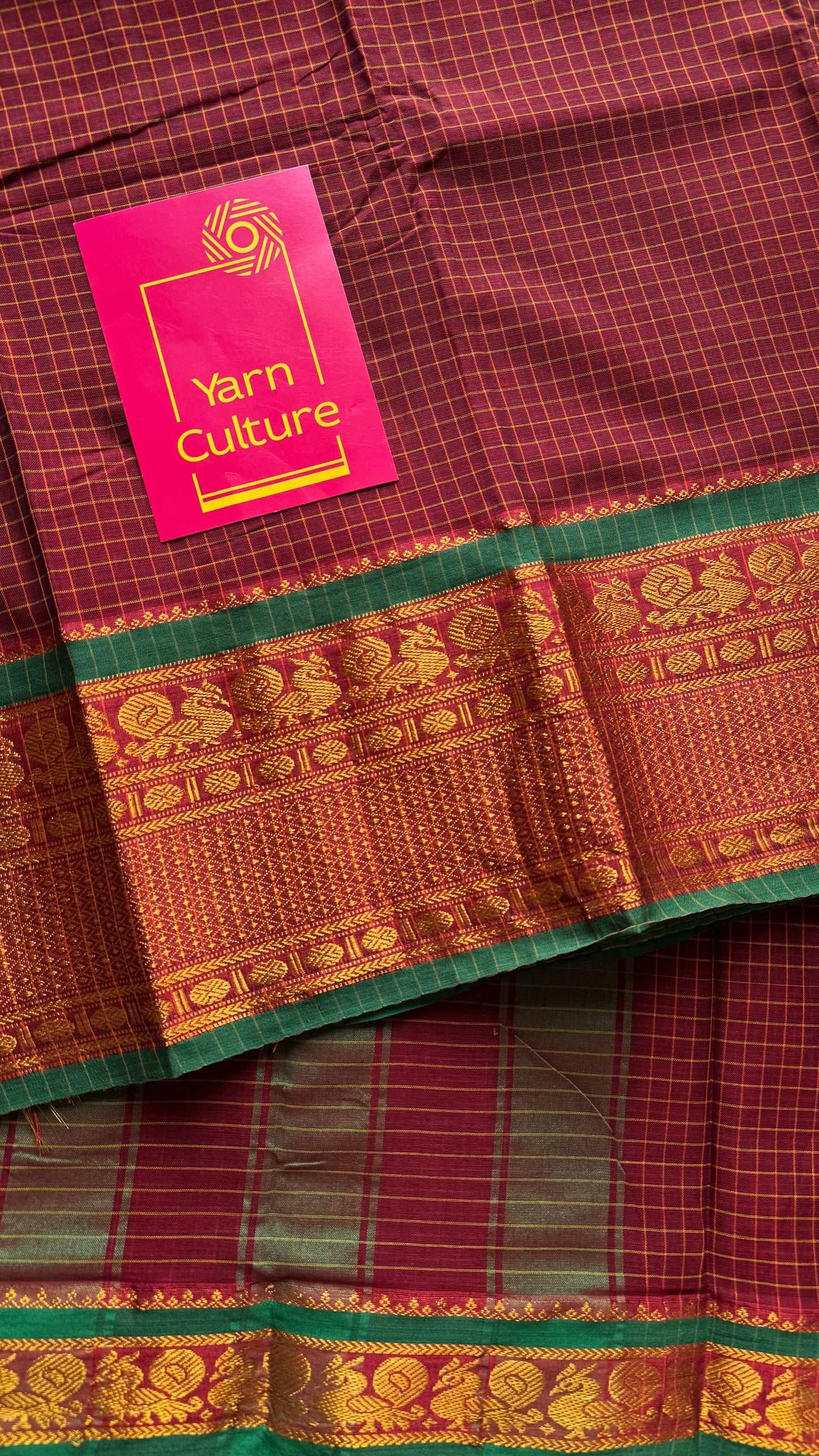 Maroon checks with zari border, premium narayanpet, soft cotton - YCWOTDOCNP06