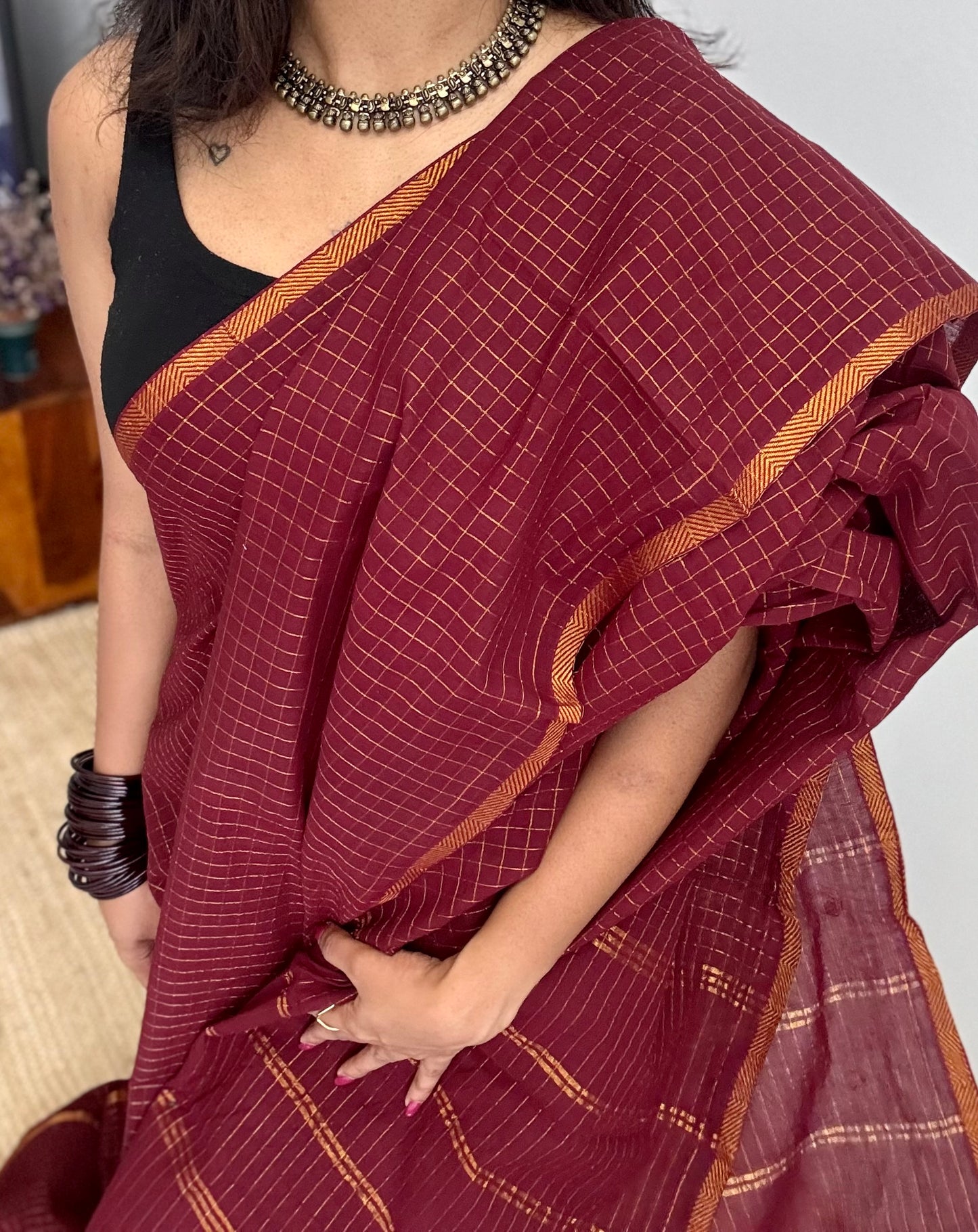 Maroon mini kattam (checks), soft Madurai cotton - YCCOTNJULMCS19