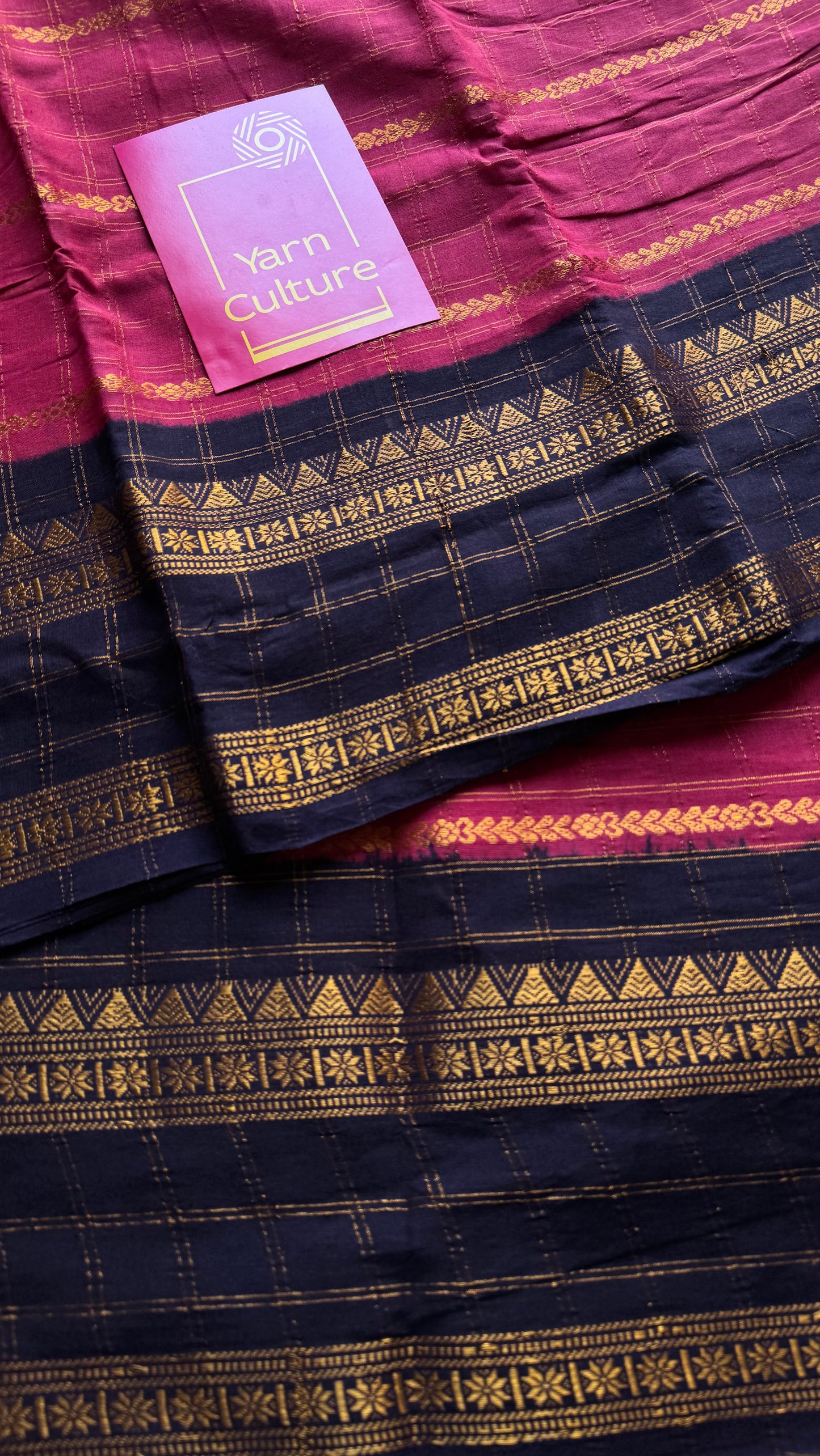 Pinkish red with dark blue, Adayar checks with velthaari pattern, madurai cotton - YCCOTNOCSC05