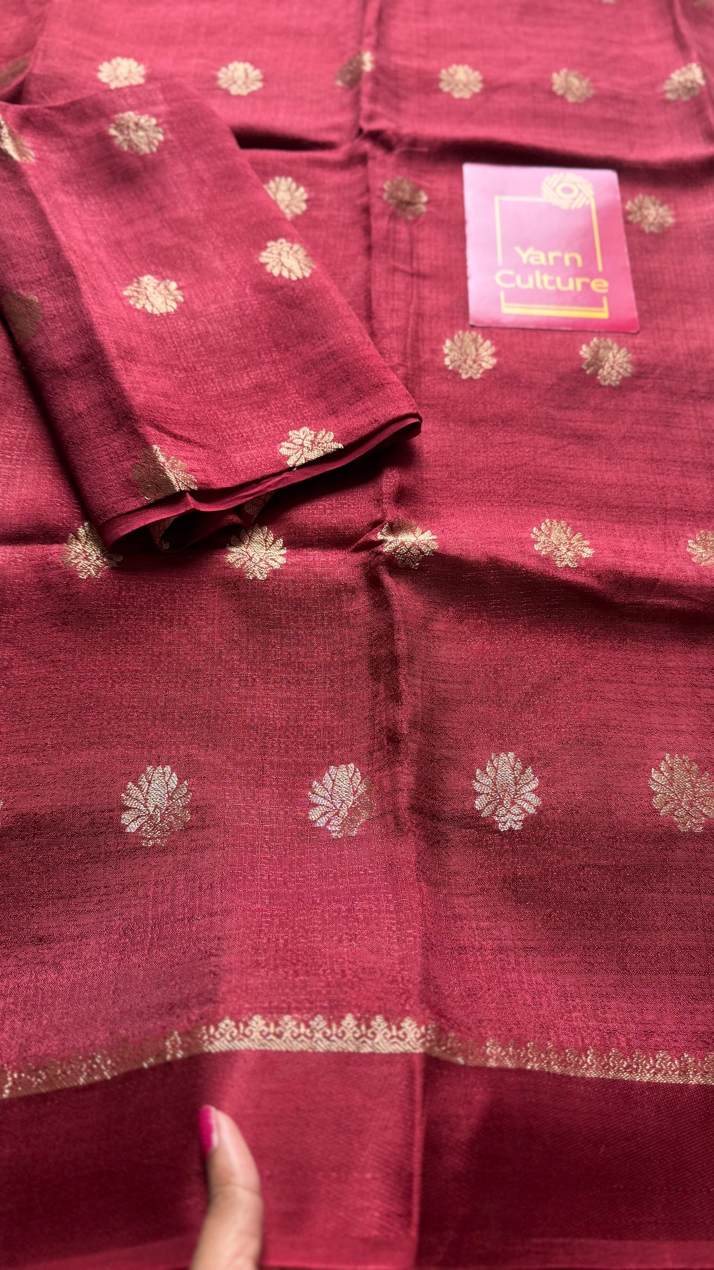 Deep maroon in khadi silk, zari motifs - YCDOSFE22