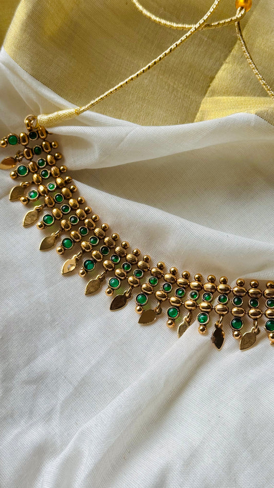 Elakkathali with green stones, with earrings - YCGPNP789