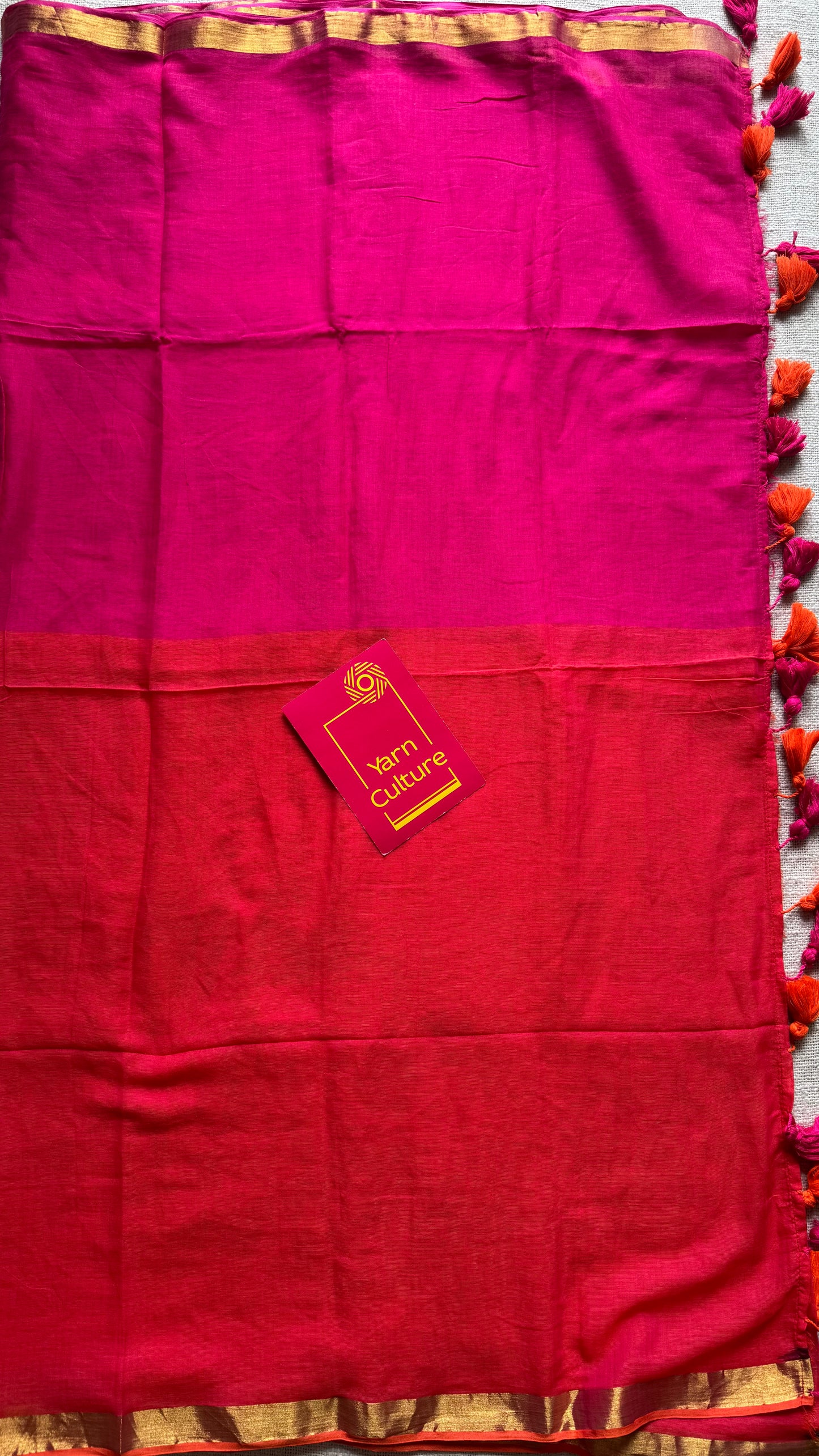 Magenta with dual tone orangish pink mul, thin antique gold zari border- YCBCMCLSE33