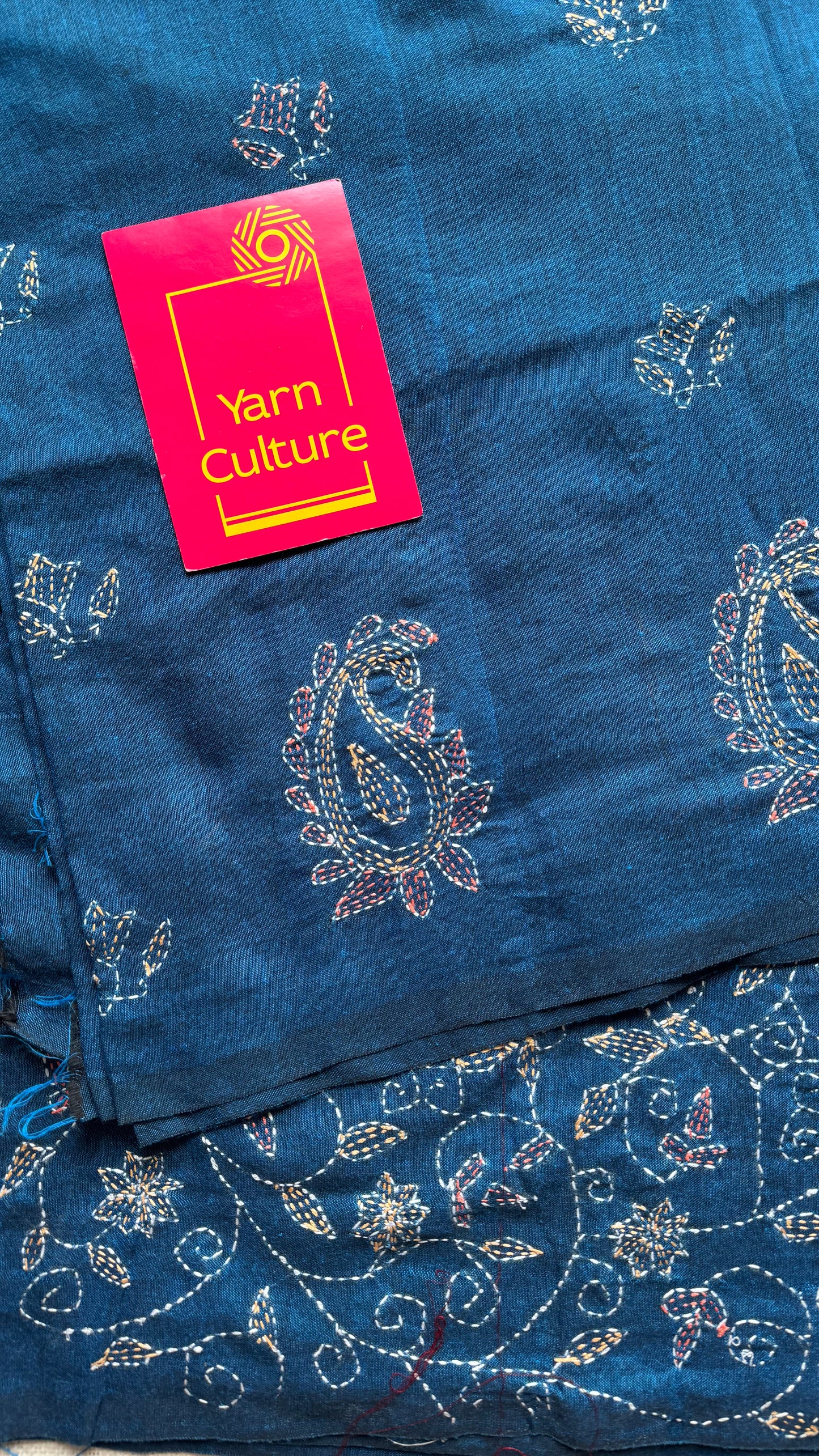 Morupankhi (মরুপঙ্খী) - Peacock Feather, peacock blue kantha weave in soft khadi cotton - YCBCSEKC06