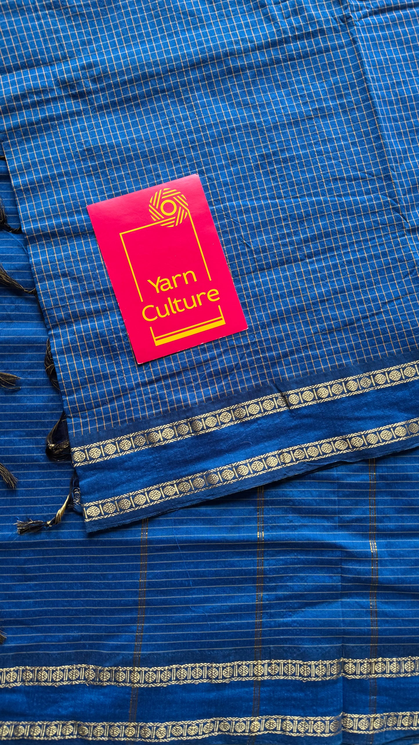 Peacock blue, arani checks, cotton silk - YCCOTNJUAR13