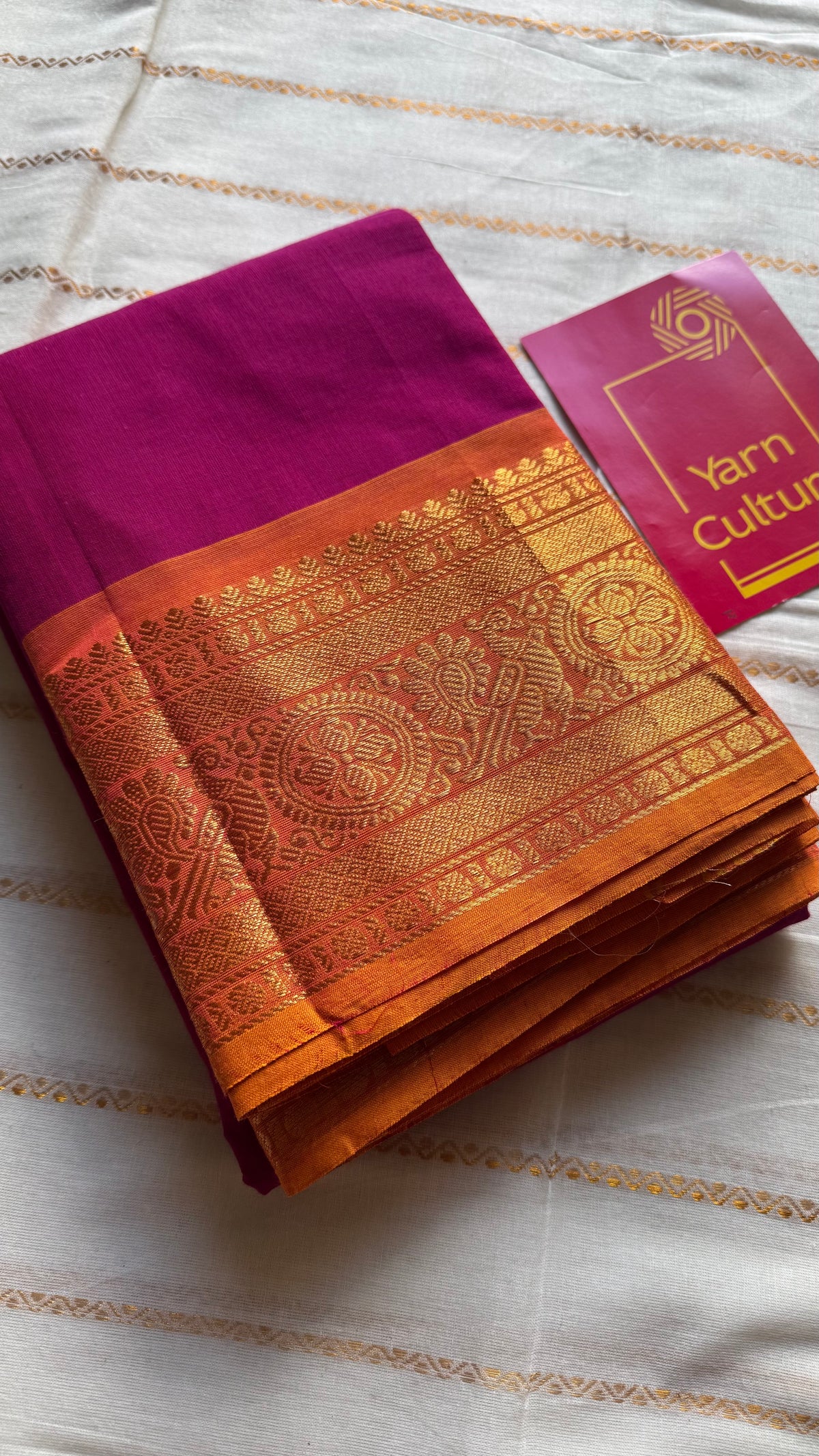 Magenta with turmeric yellow zari border chettinad cotton saree - YCCOTNCKSE17