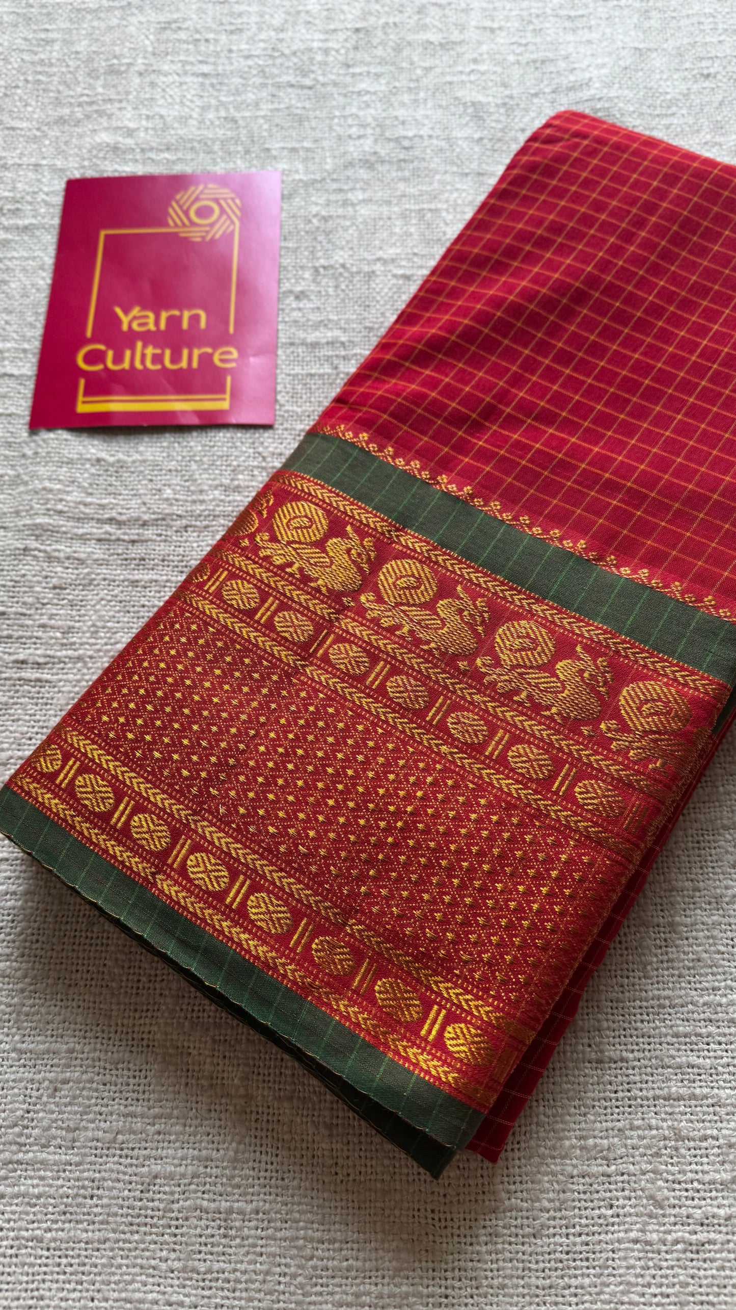 Red checks with zari border, premium narayanpet, soft cotton - YCWOTDOCNP05