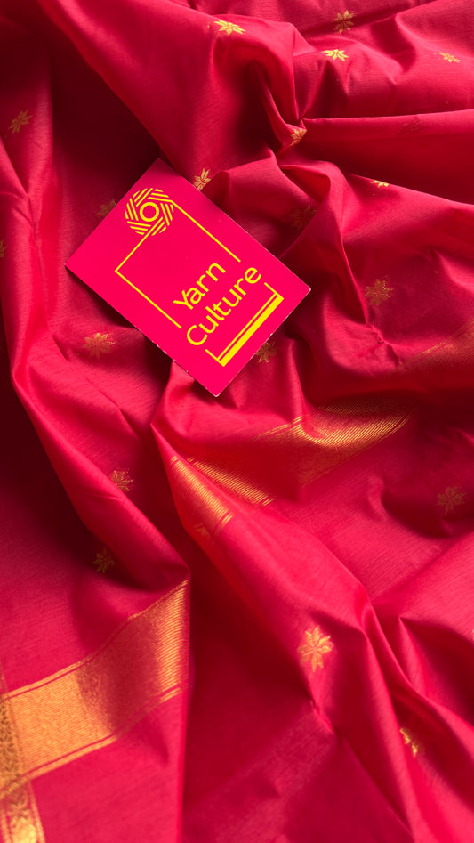 Red, gold buttas, semi maheshwari cotton silk - YCCOTNFEJUSM07