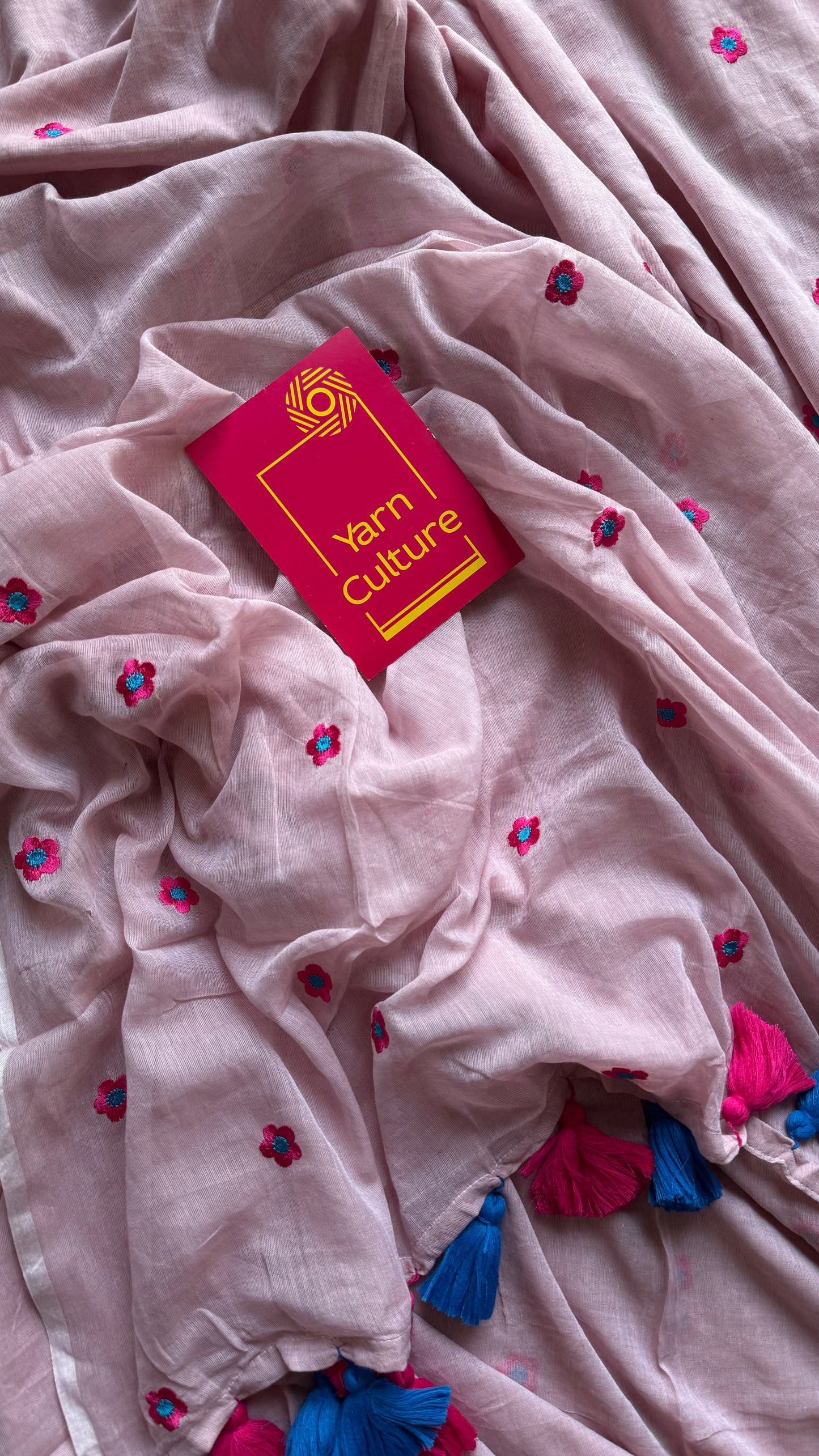 Pink floral embroidered mul cotton saree - YCBCMCAP45